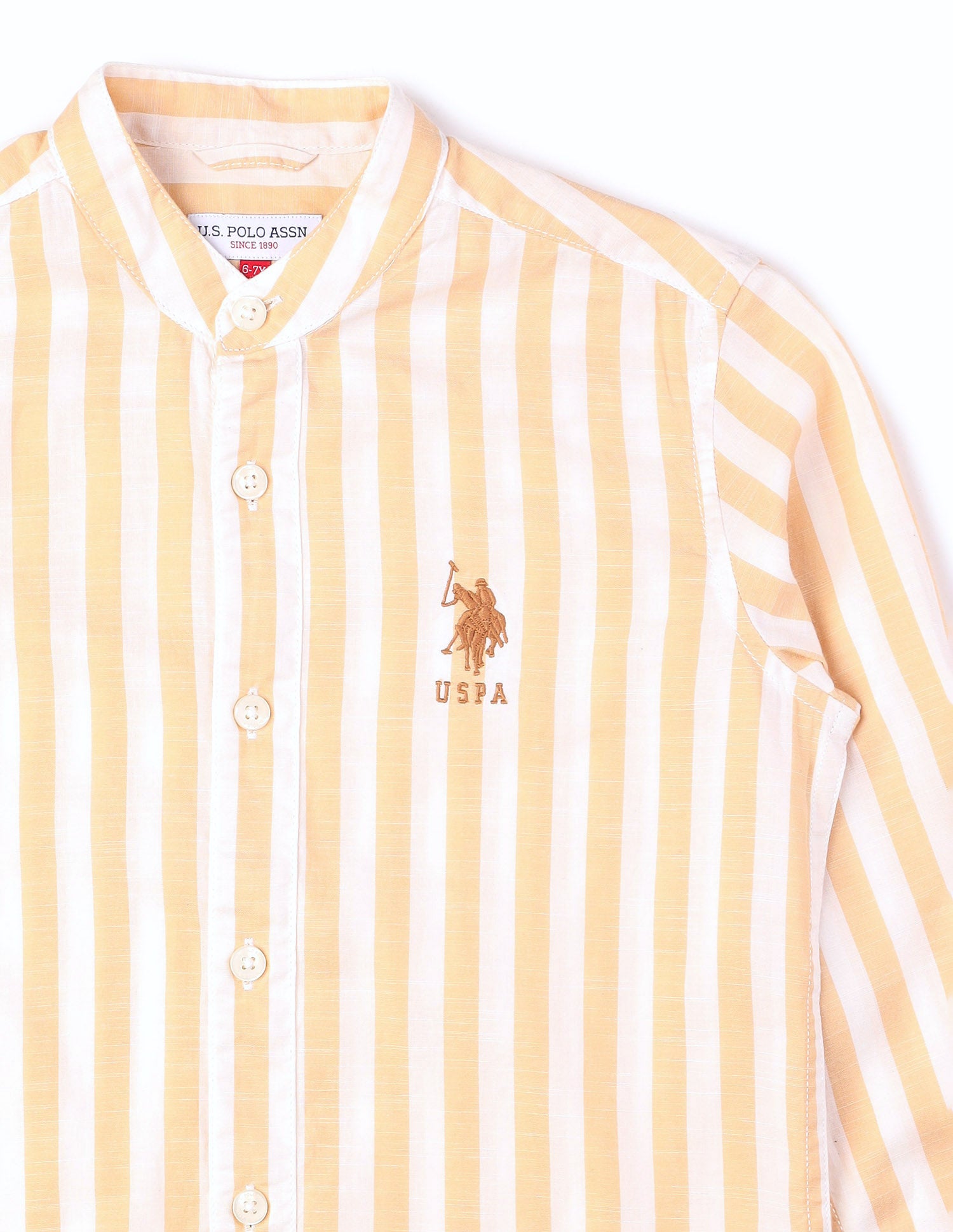 Boys Vertical Striped Mandarin Shirt Beige - U.S. POLO ASSN. | Large
