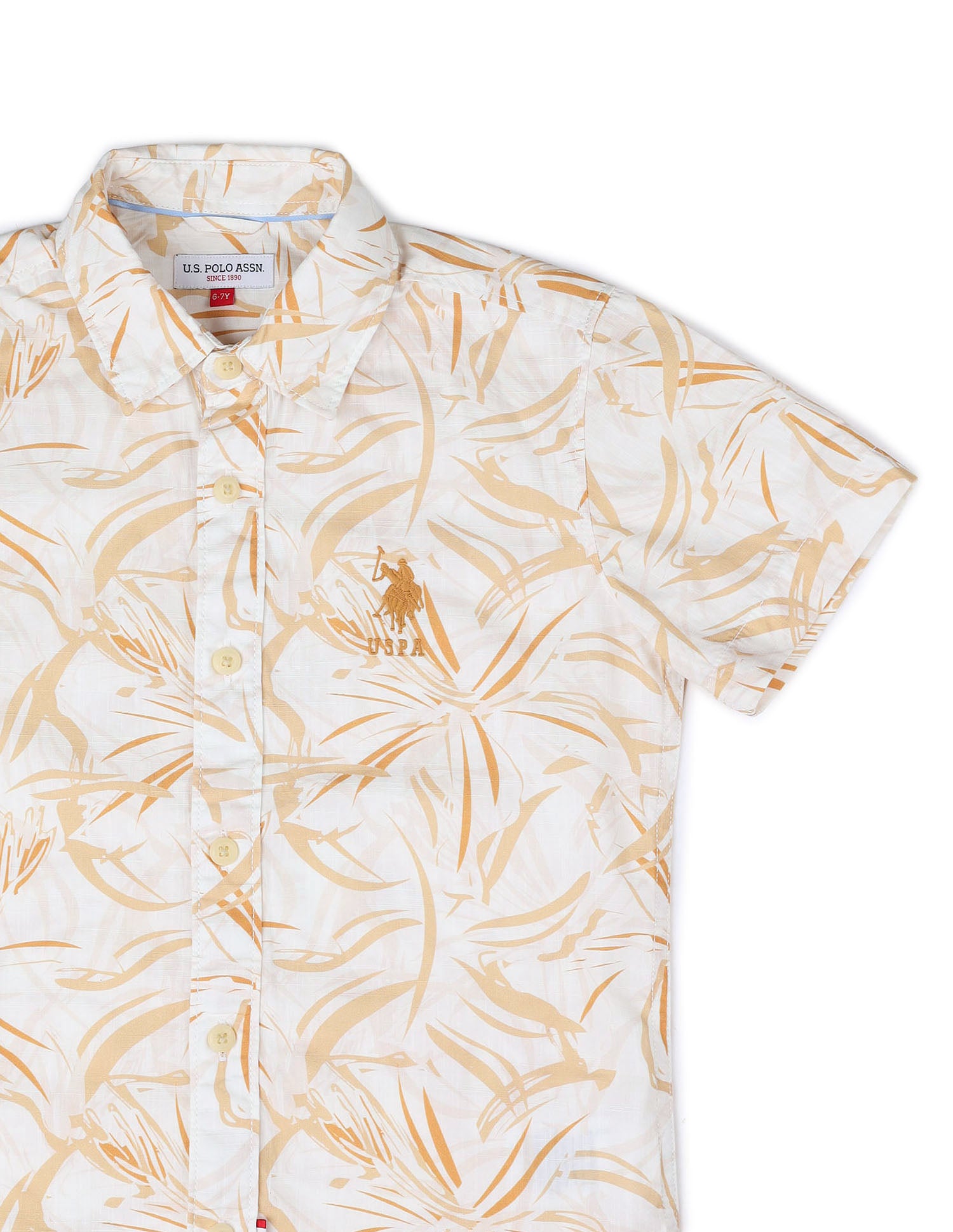 Boys Abstract Printed Pure Cotton Shirt Yellow - U.S. POLO ASSN. | Large