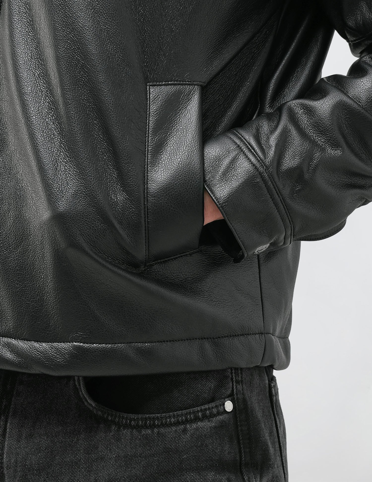 Regular Fit Solid Leather Jacket Black - U.S. Polo Assn. India | Large