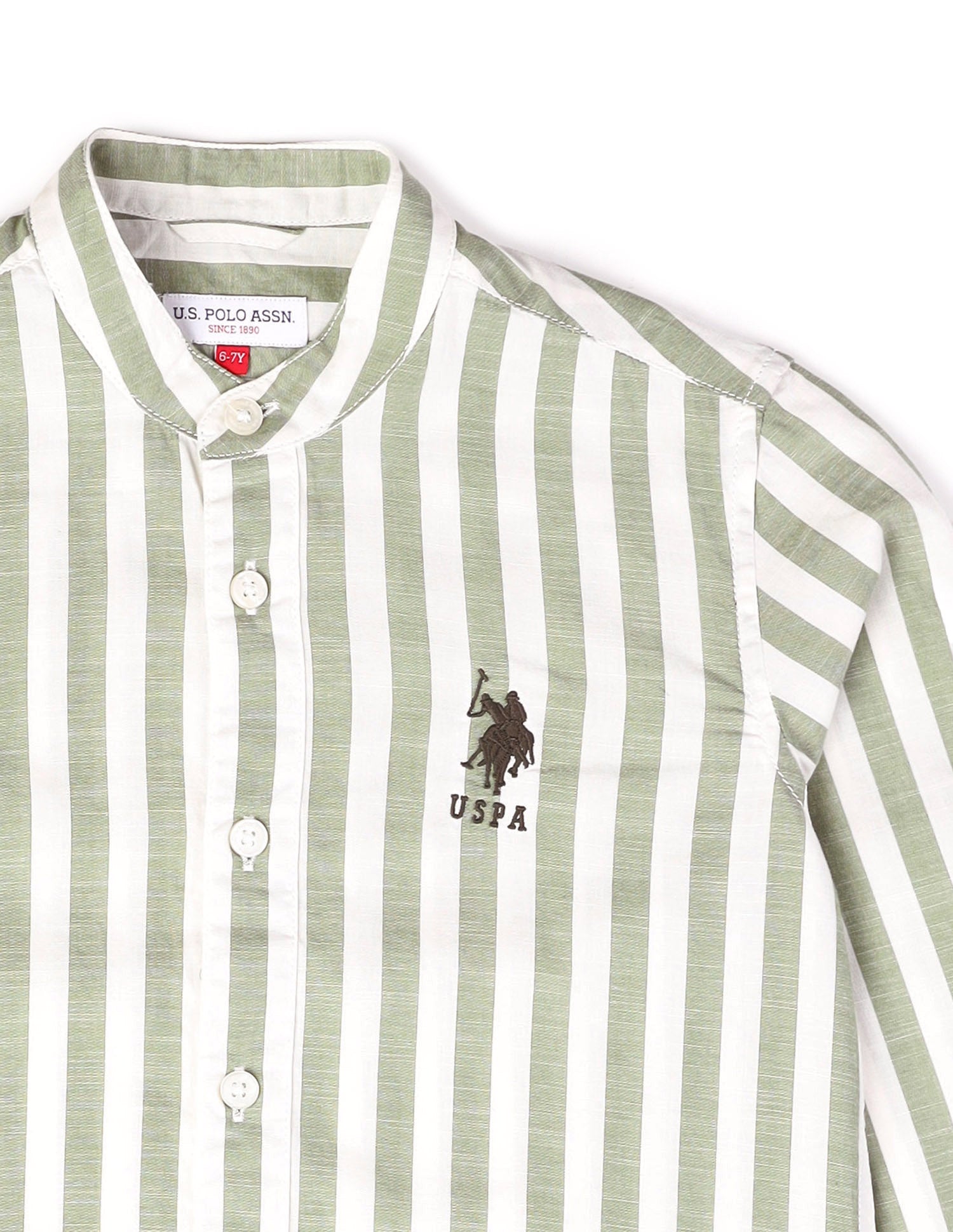 Boys Vertical Striped Mandarin Shirt Green - U.S. POLO ASSN. | Large