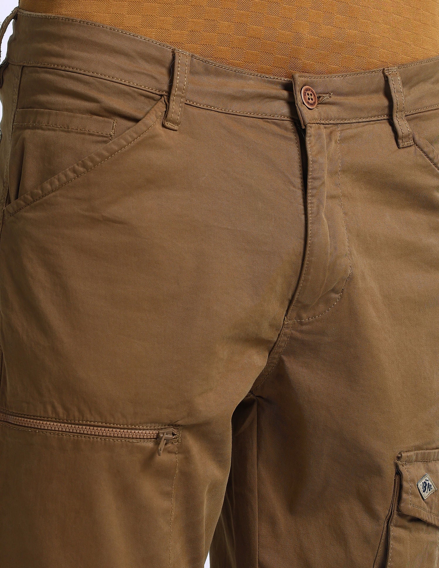 Slim Straight Fit Solid Cargo Pants Khaki - U.S. Polo Assn. India | Large