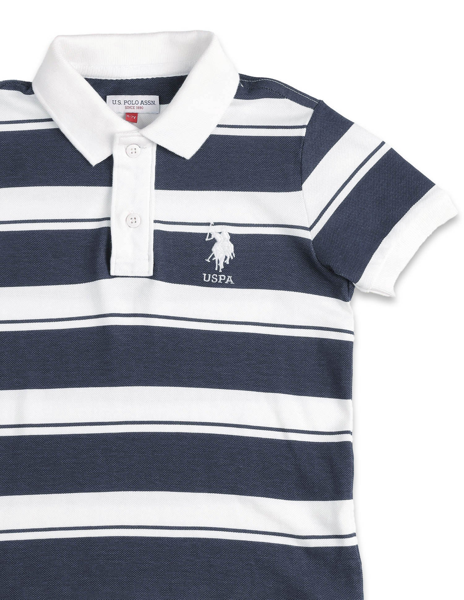 Boys Horizontal Striped Pure Cotton Polo Shirt Navy - U.S. POLO ASSN. | Large