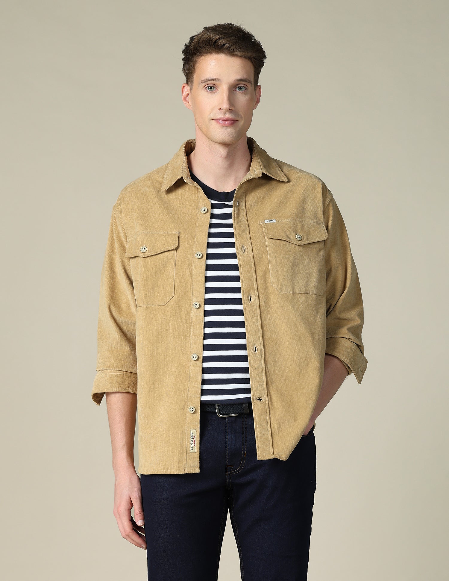 Corduroy Regular Fit Shacket Khaki - U.S. POLO ASSN. | Large