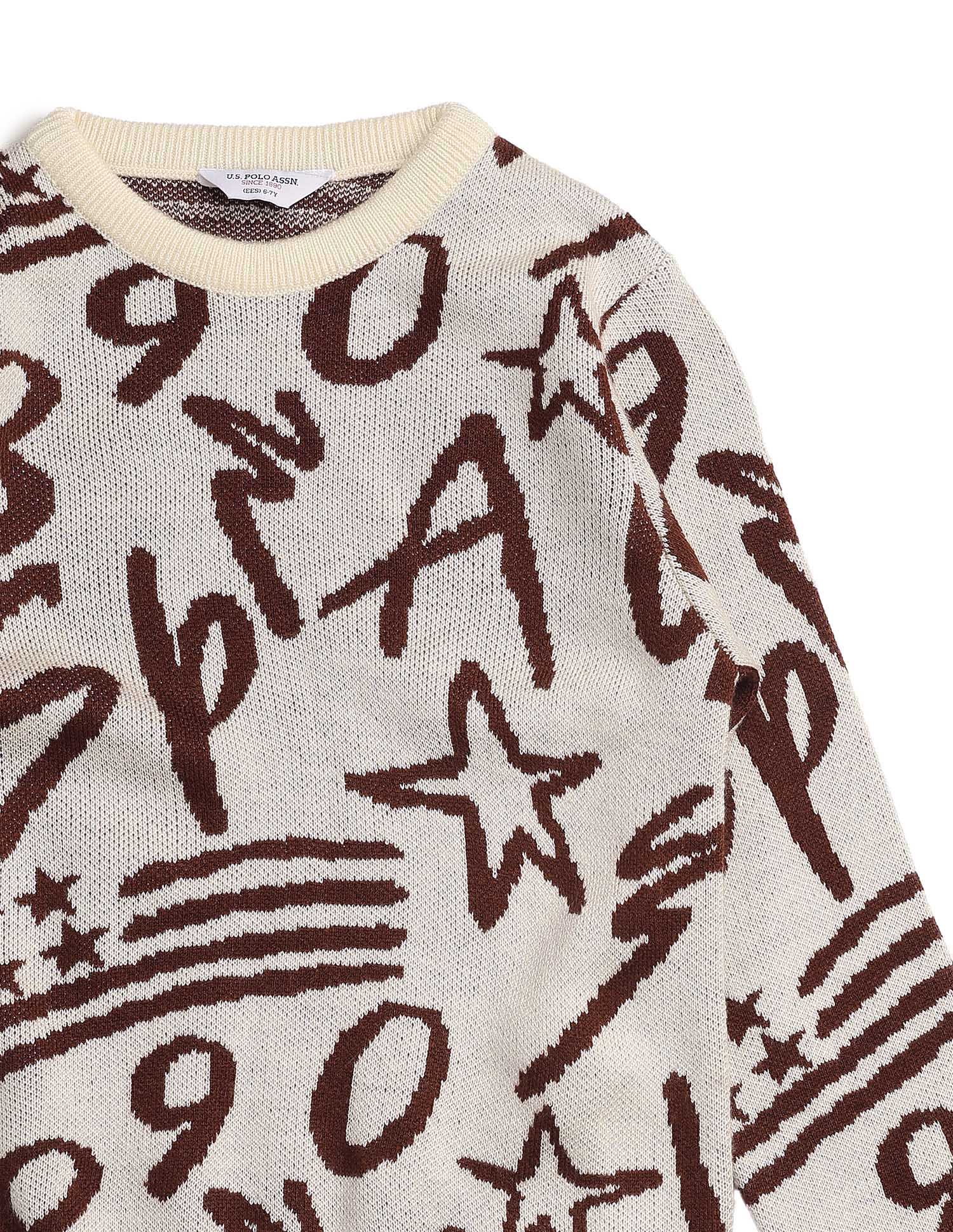 Boys Graphic Patterned Knit Sweater Off White - U.S. POLO ASSN. | Large