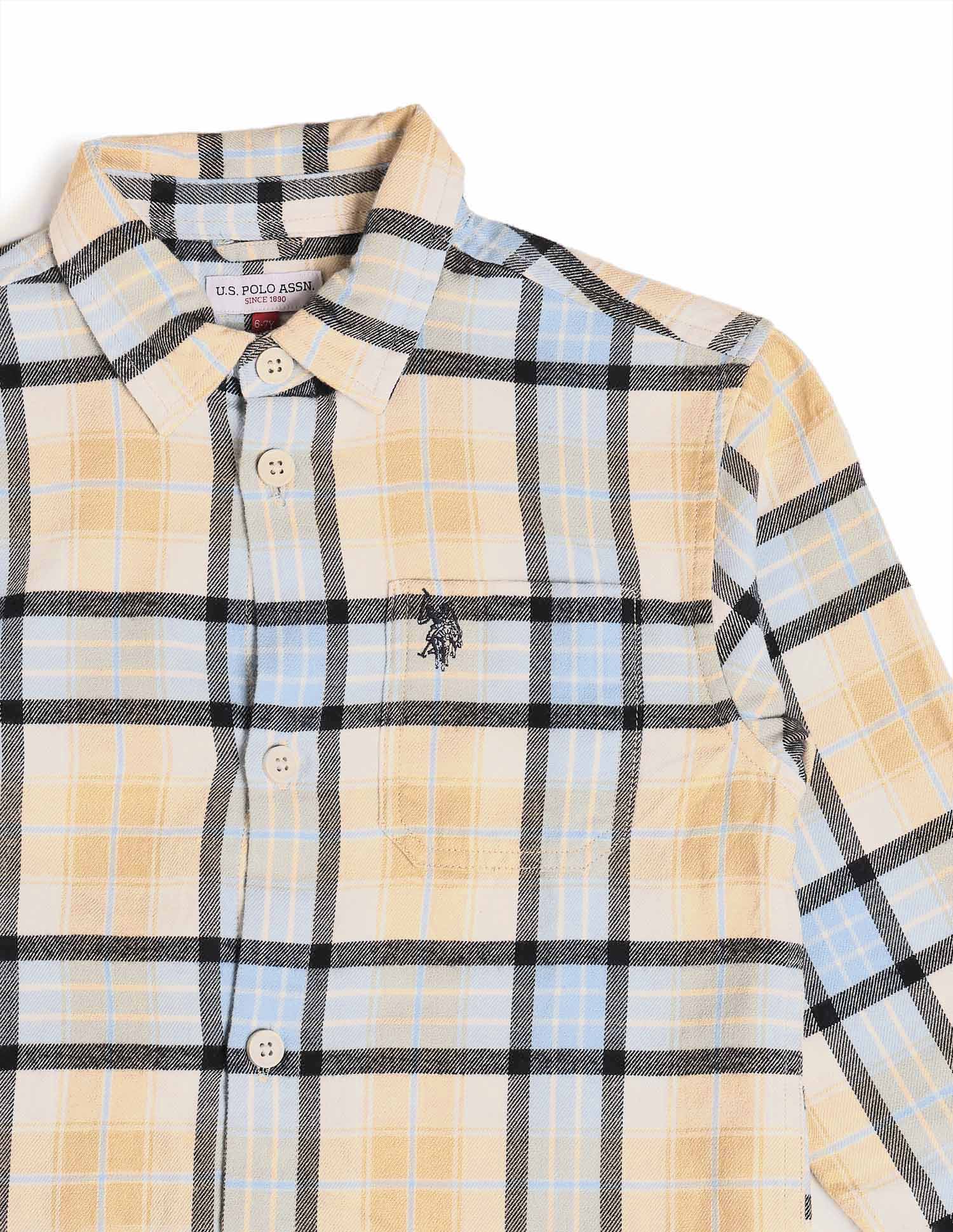 Boys Plaid Checked Twill Shirt Beige - U.S. POLO ASSN. | Large