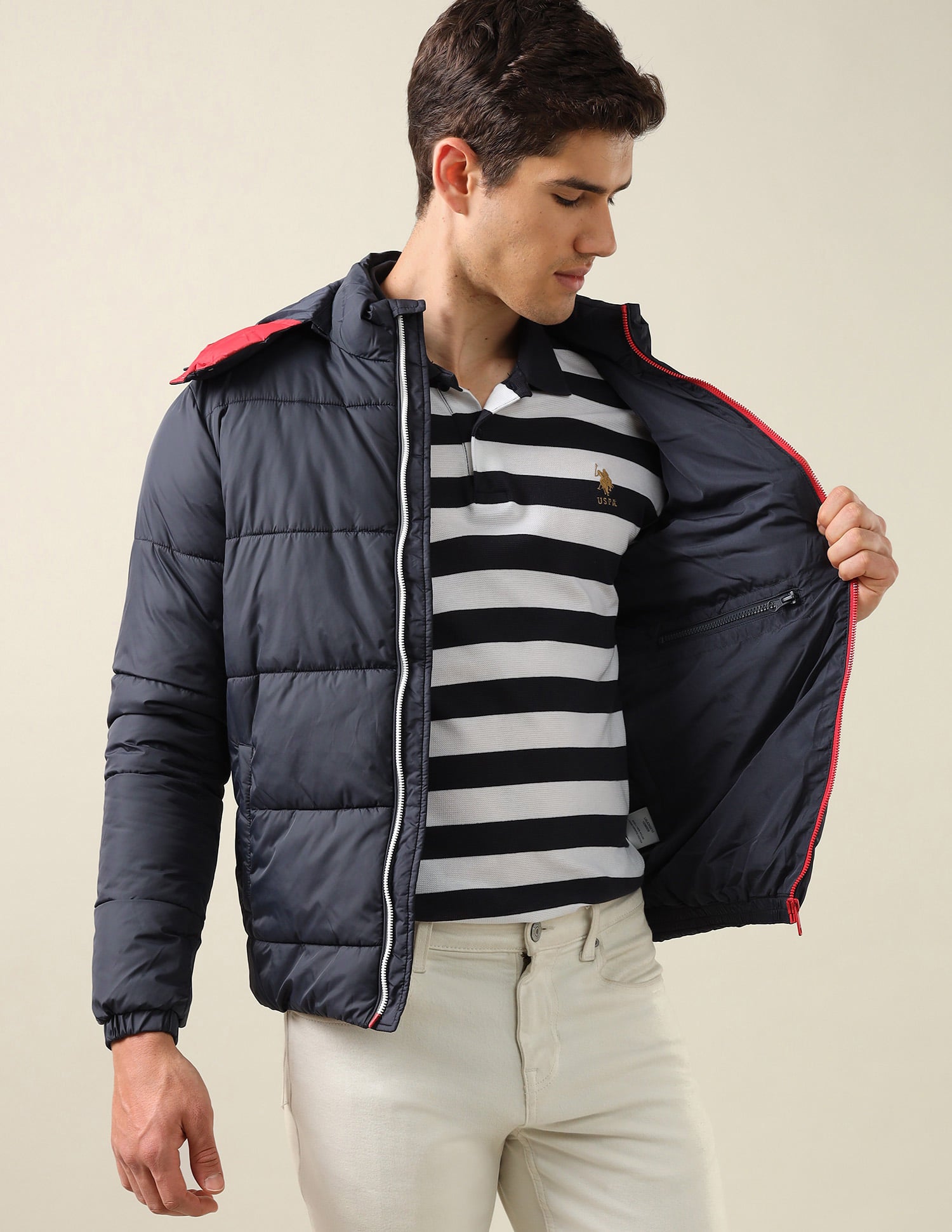 Solid Hooded Jacket Navy - U.S. Polo Assn. India | Large