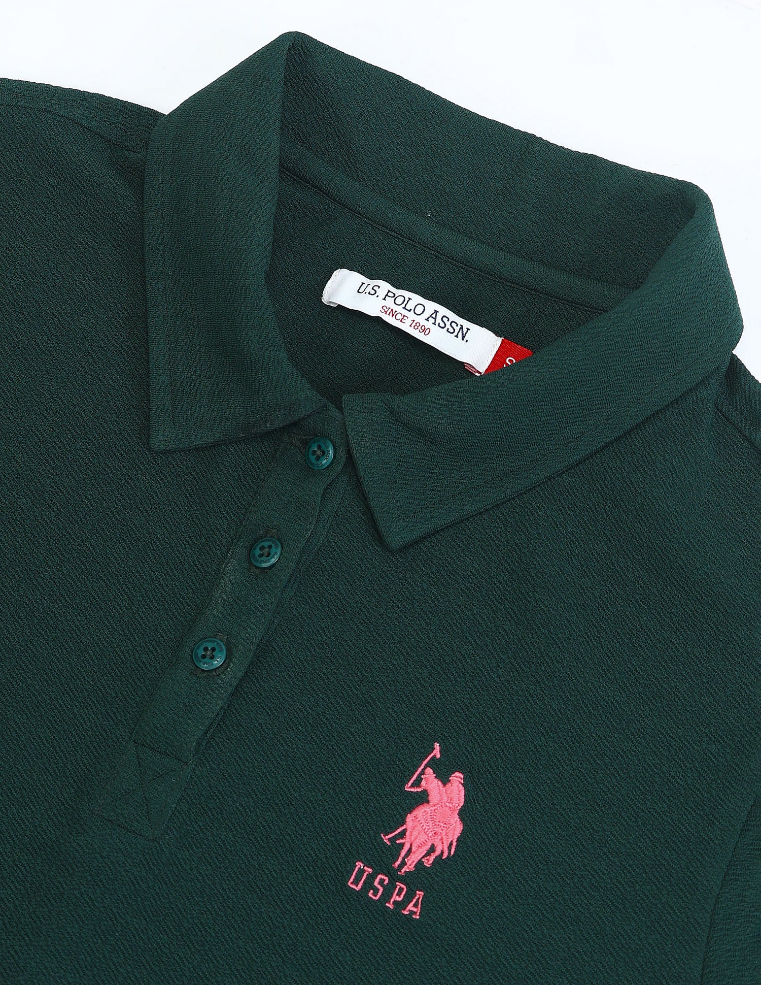 Contrast Logo Textured Polo Shirt Dark Green - U.S. POLO ASSN. | Large