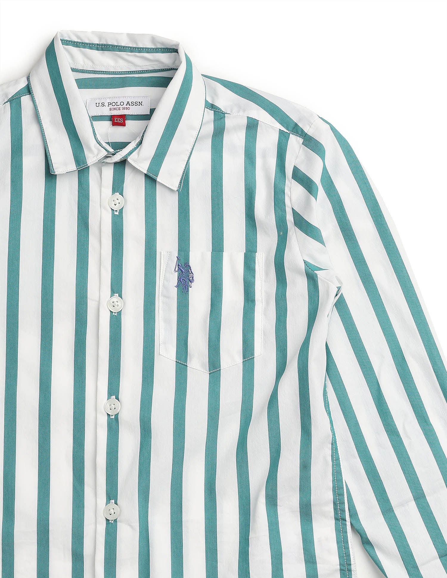 Boys Vertical Striped Regular Fit Shirt Green - U.S. POLO ASSN. | Large