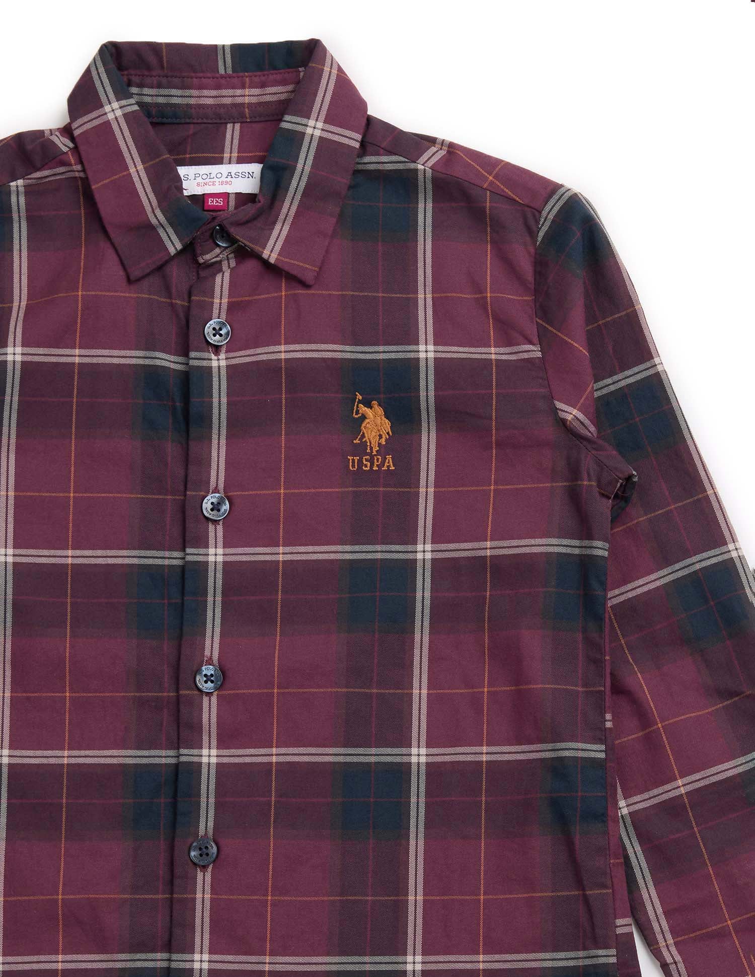 Boys Plaid Checked Twill Shirt Maroon - U.S. POLO ASSN. | Large
