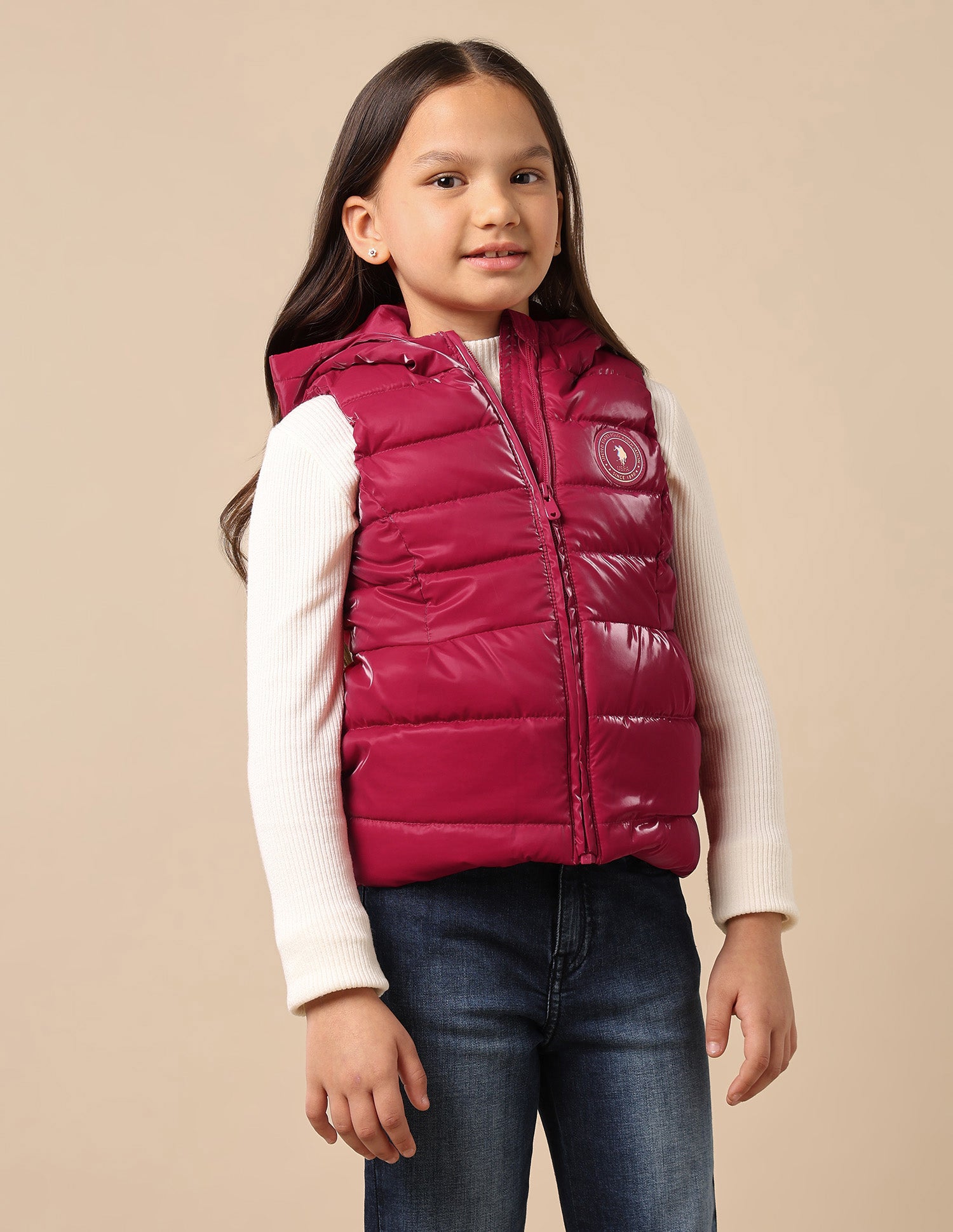 Girls Hooded Puffer Gilet Jacket Dark Pink - U.S. POLO ASSN. | Large