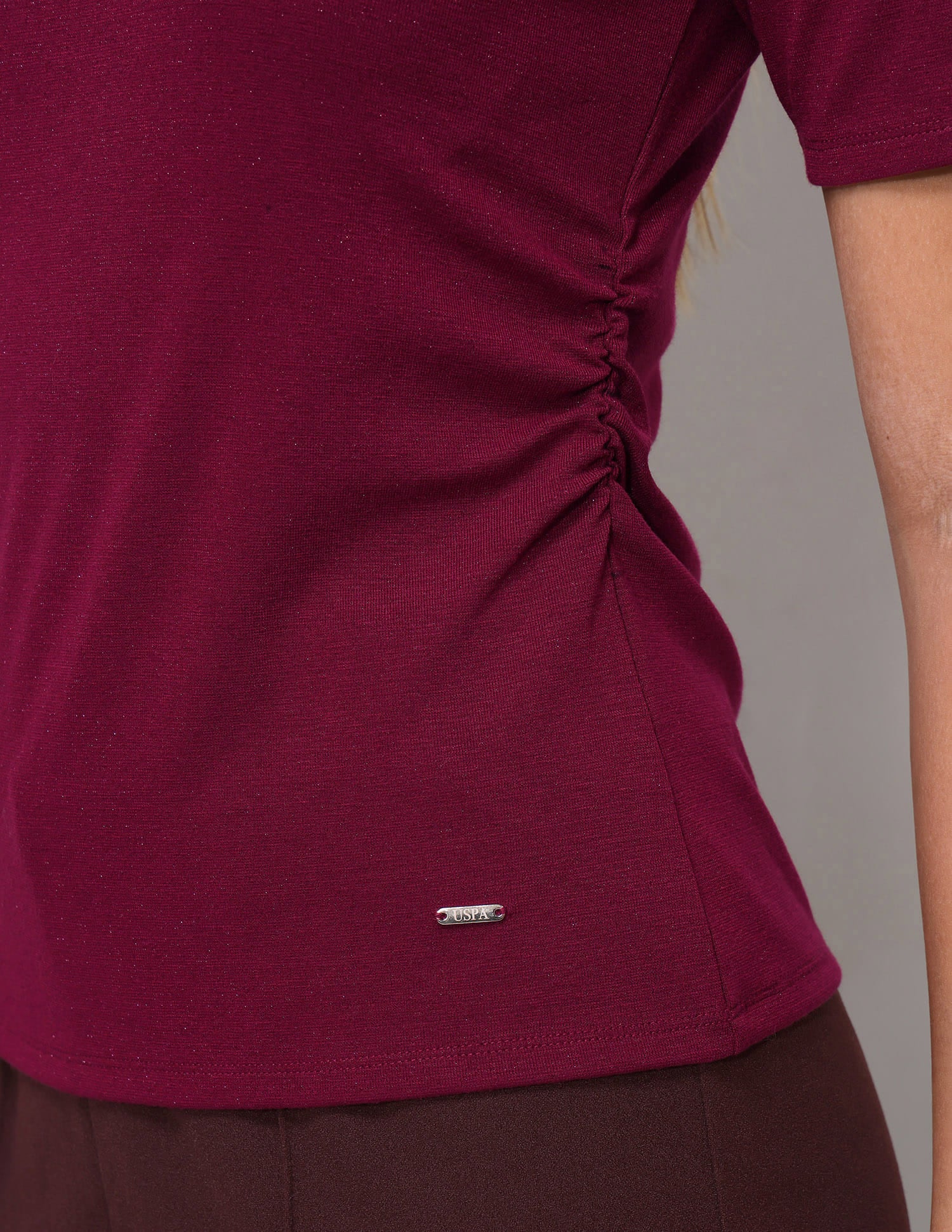 Solid Regular Fit Ruched Top Maroon - U.S. Polo Assn. India | Large