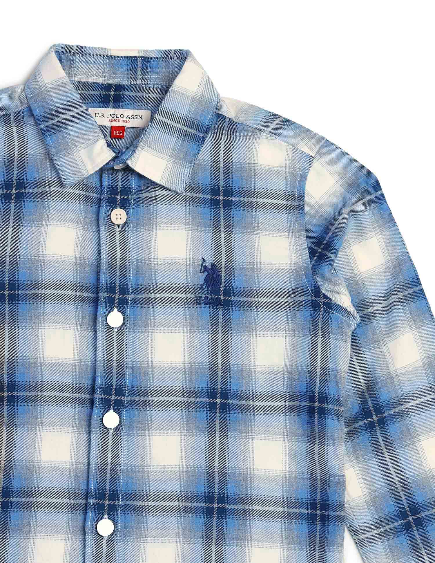 Boys Tartan Checked Twill Shirt Light Blue - U.S. POLO ASSN. | Large