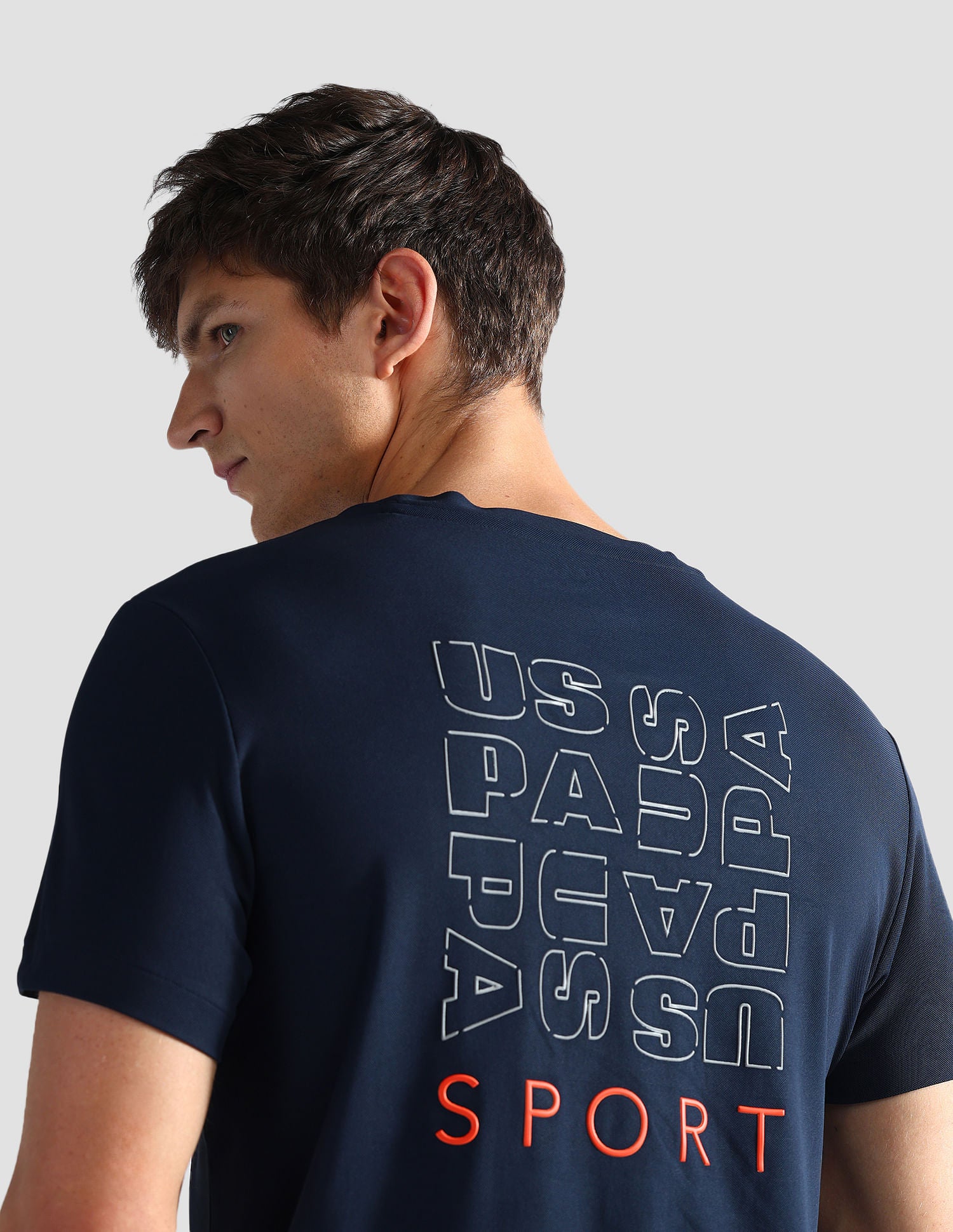 Brand Print Slim Fit Active T-Shirt Navy - U.S. Polo Assn. India | Large
