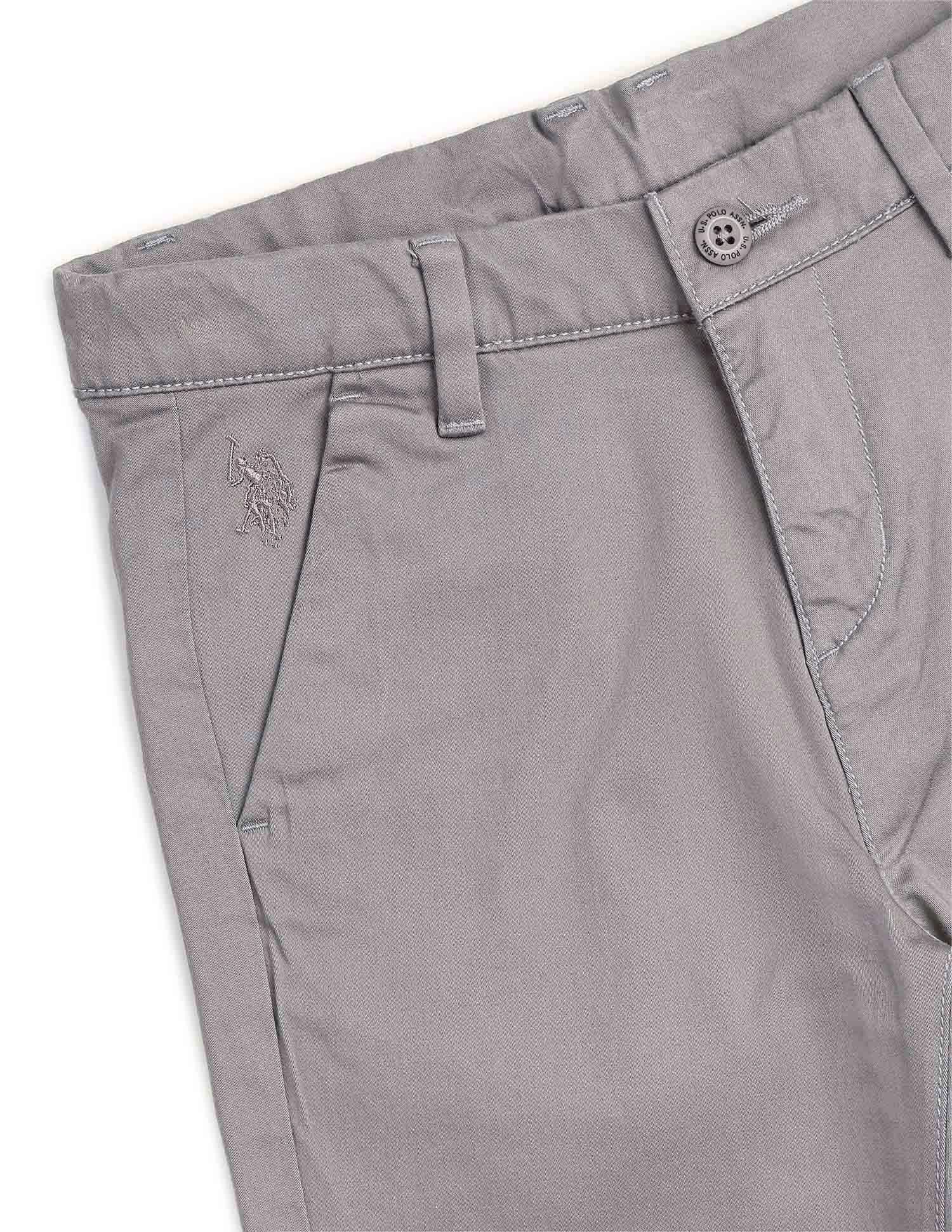 Boys Slim Fit Solid Trousers Grey - U.S. POLO ASSN. | Large