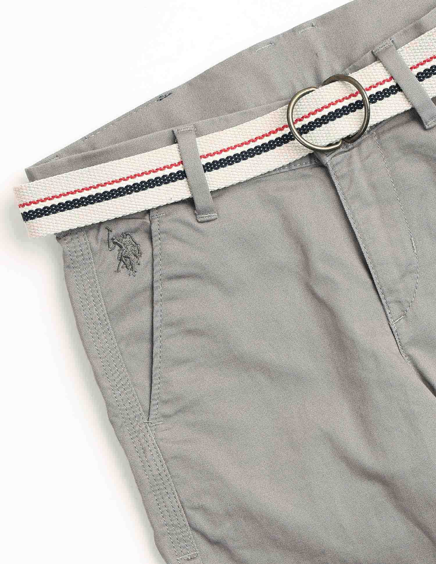 Boys Pure Cotton Slim Fit Trousers Light Grey - U.S. POLO ASSN. | Large