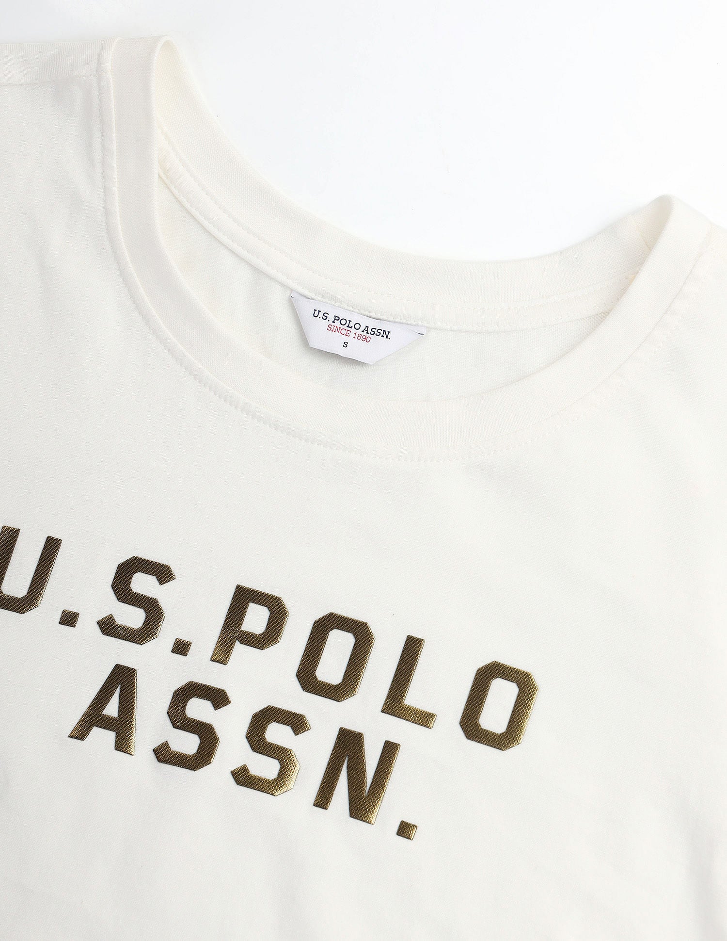 Gold Print Cotton T-Shirt Off White - U.S. POLO ASSN. | Large