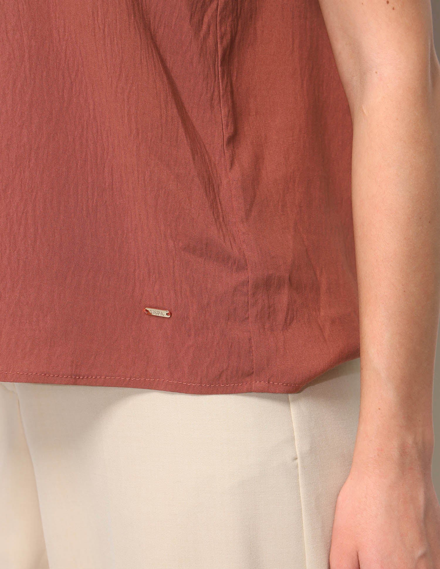 Solid Ruffle Neck Puff Sleeve Top Brown - U.S. Polo Assn. India | Large