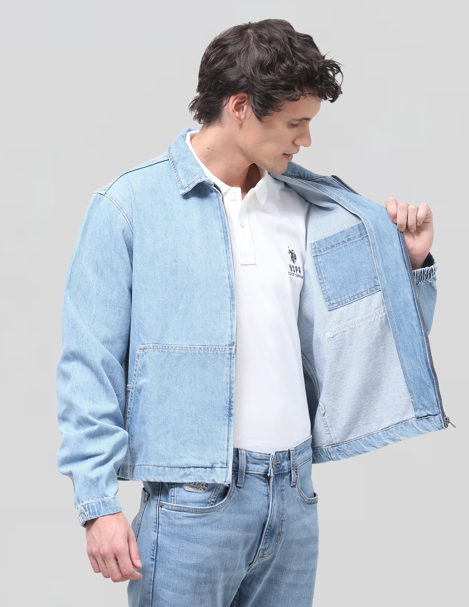 Solid Regular Fit Denim Jacket Light Indigo - U.S. Polo Assn. India | Large