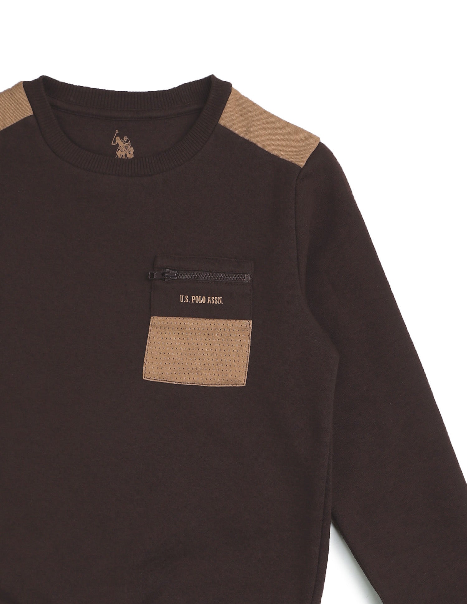 Boys Solid Regular Fit Sweatshirt Dark Brown - U.S. POLO ASSN. | Large