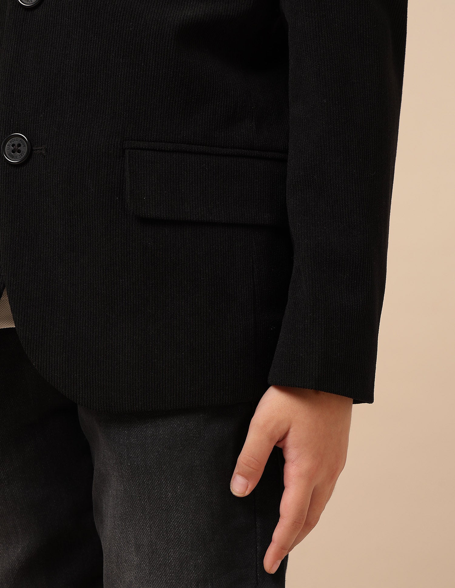 Boys Solid Regular Fit Blazer Black - U.S. POLO ASSN. | Large