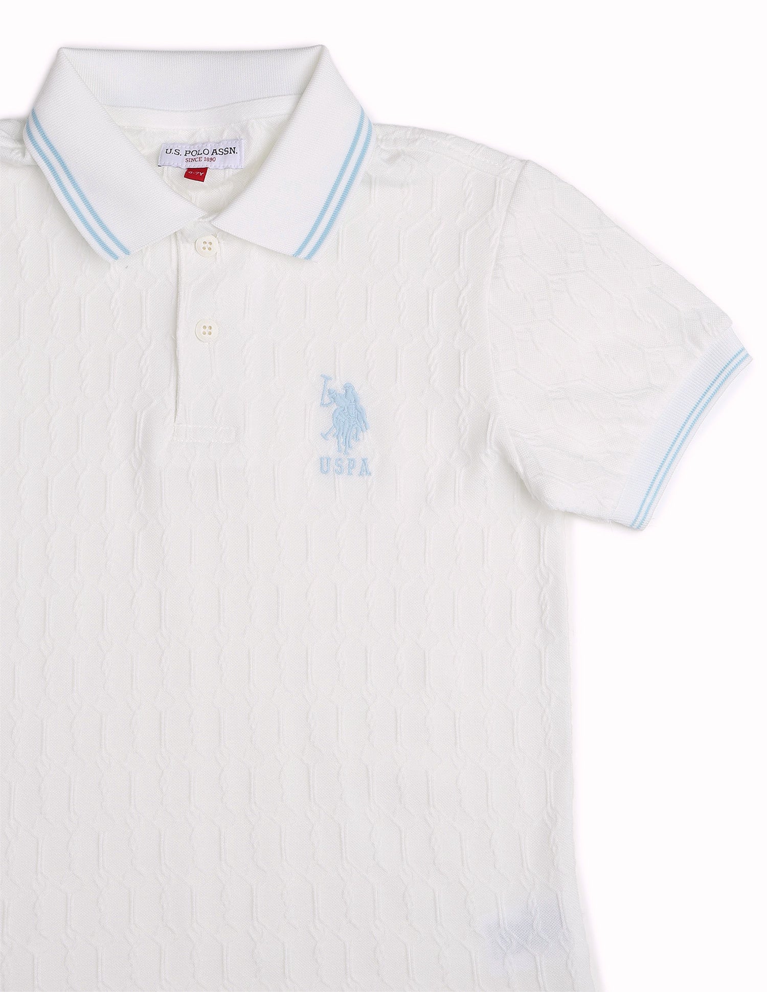 Boys Textured Pure Cotton Polo Shirt White - U.S. POLO ASSN. | Large