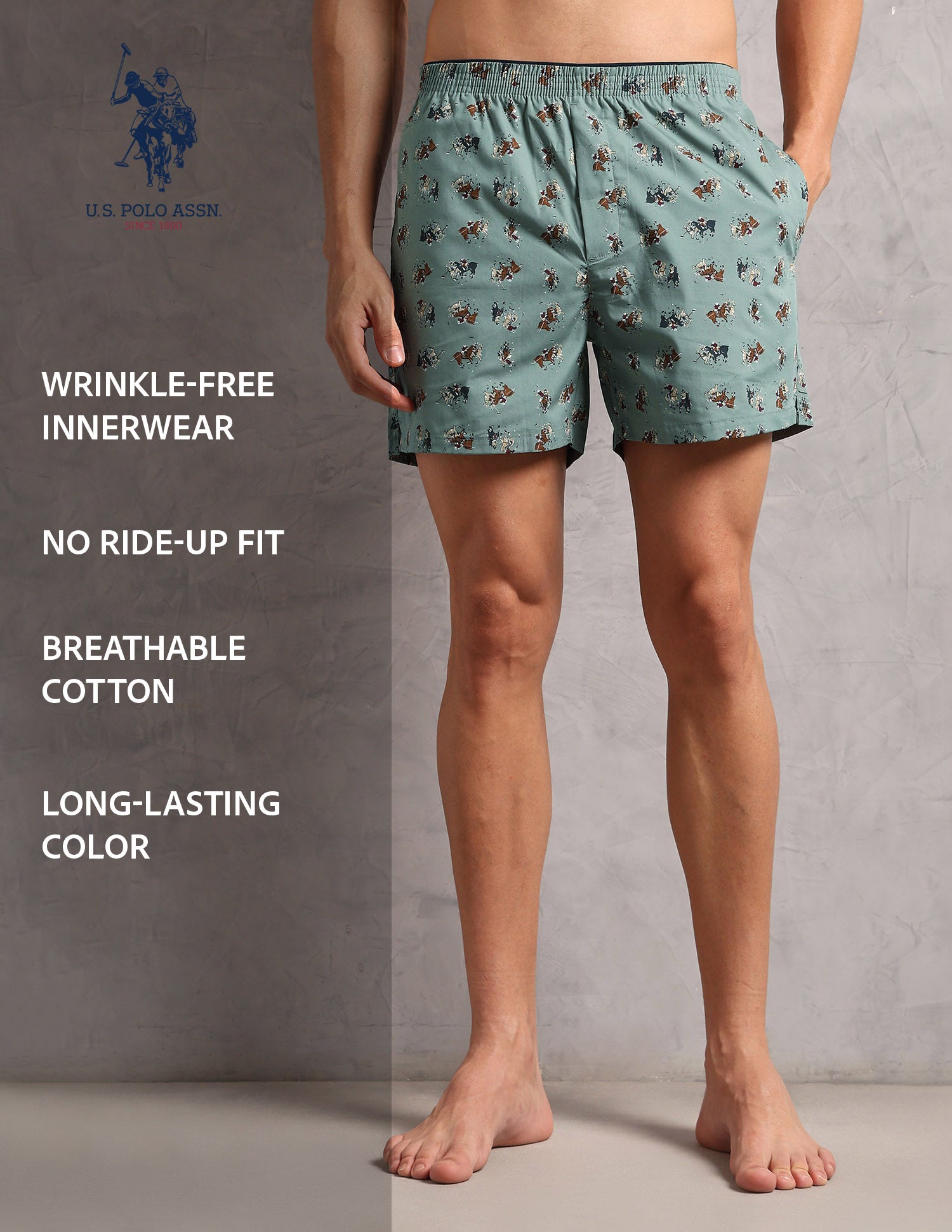 Pure Cotton Printed OEX11 Boxers - Pack Of 1 Sage Green - U.S. POLO ASSN. | Large