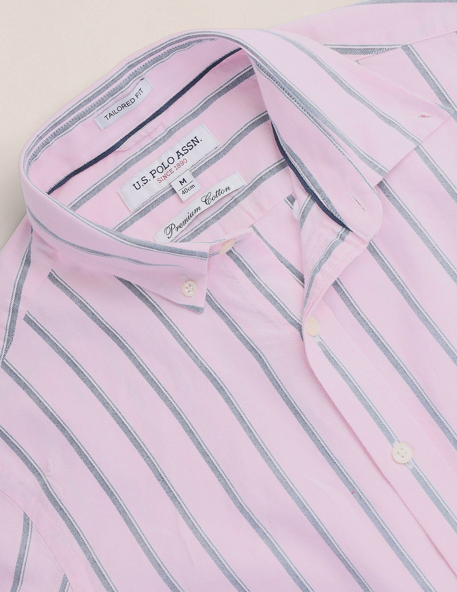 Vertical Stripes Pure Cotton Shirt Pink - U.S. POLO ASSN. | Large
