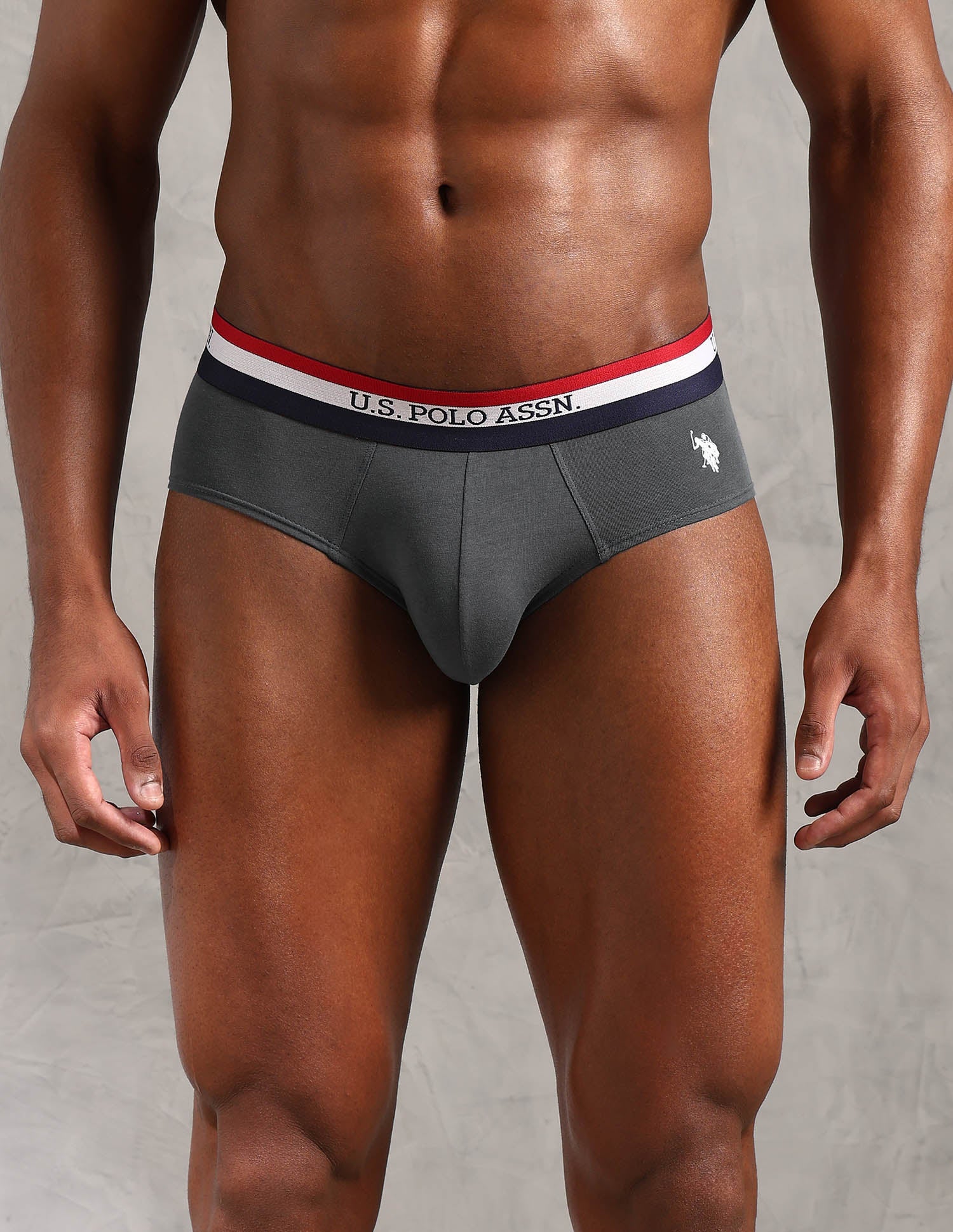 Striped Waistband EB002 Briefs - Pack Of 3 Navy, Iron Gate and Black - U.S. POLO ASSN. | Large