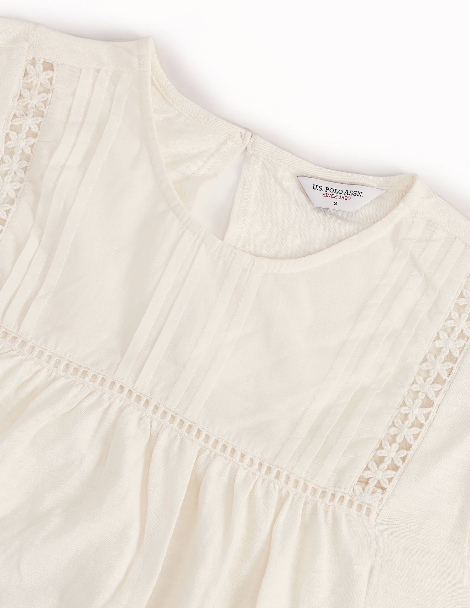 Lace Detailed Cotton Top Off White - U.S. POLO ASSN. | Large
