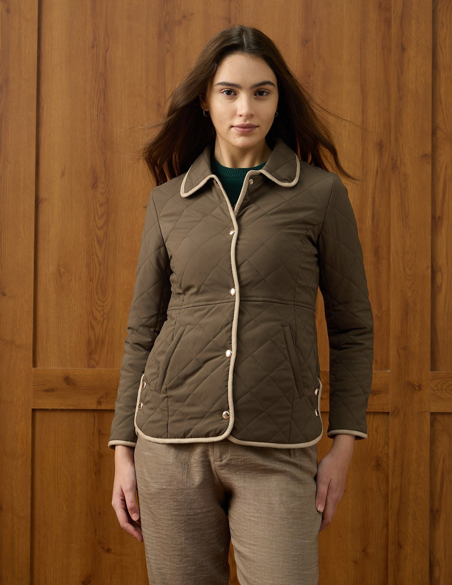 Solid Regular Fit Quilted Jacket Brown - U.S. POLO ASSN. | Large