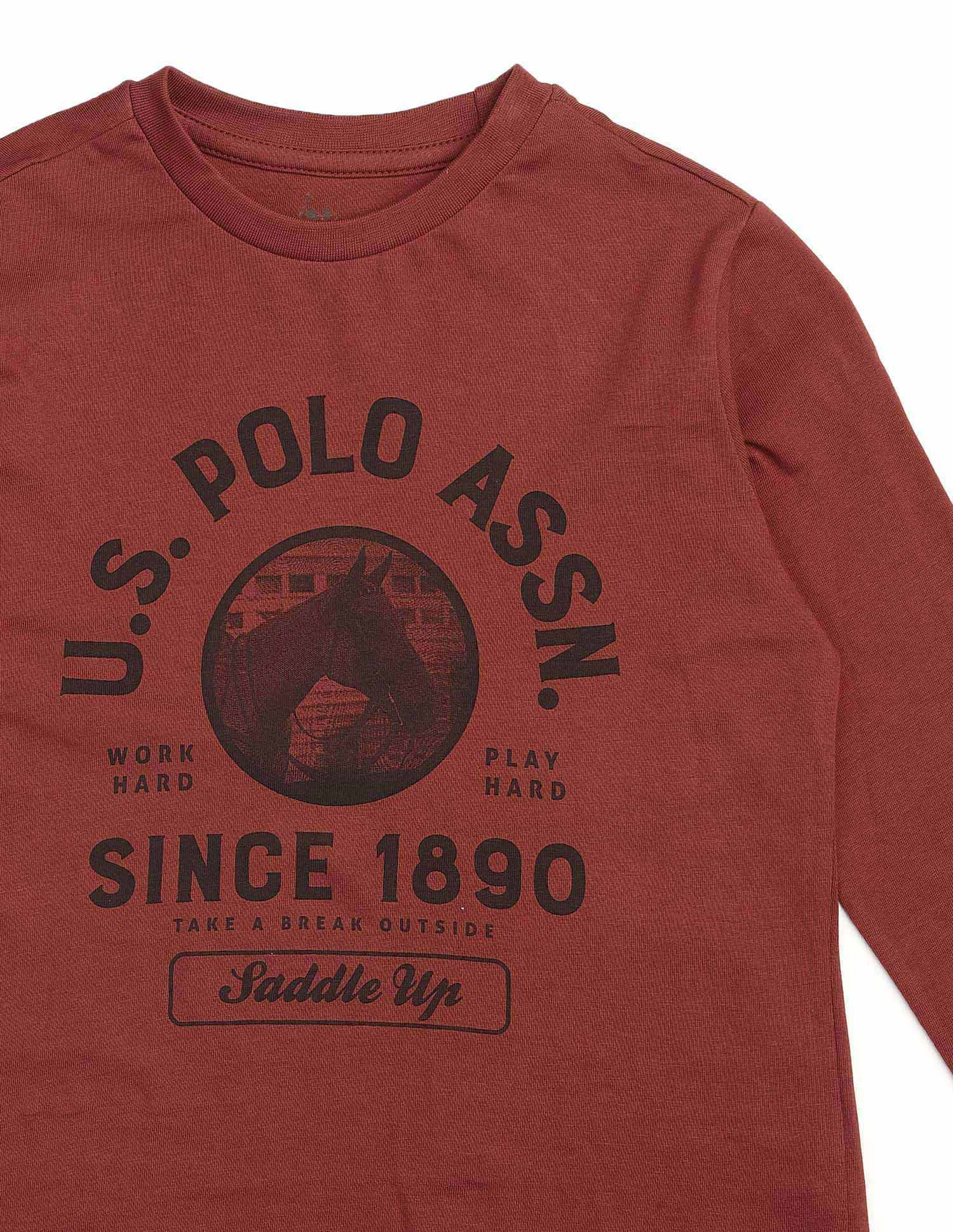 Boys Graphic Brand Printed Regular Fit T Shirt Rust - U.S. POLO ASSN. | Large