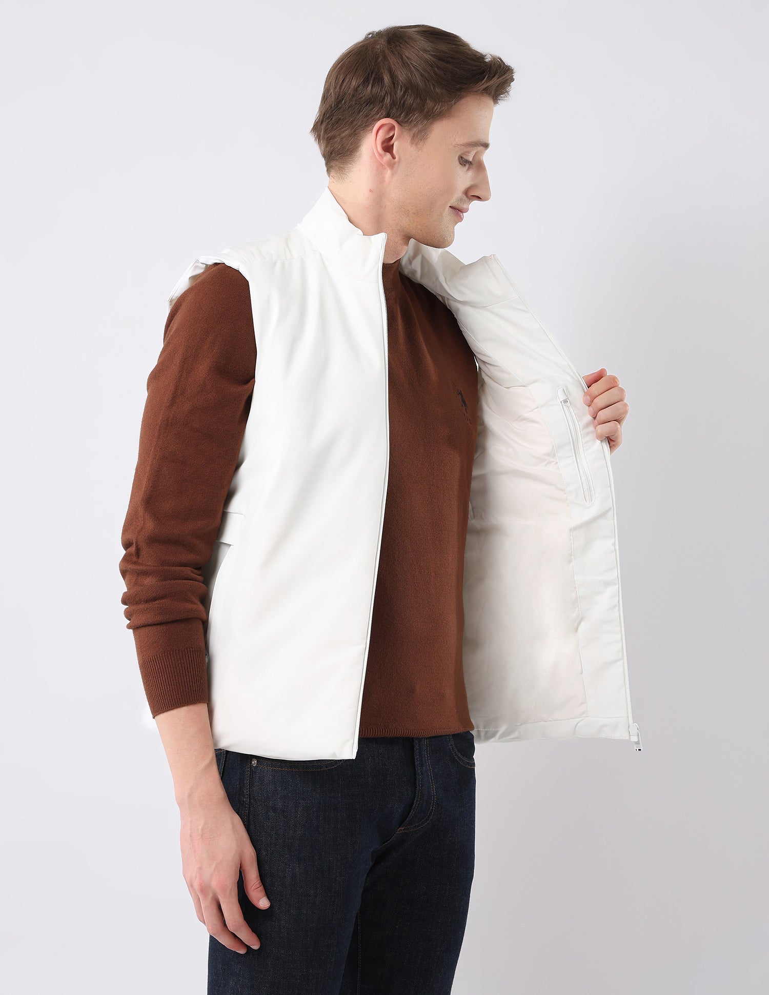 Solid Regular Fit Jacket White - U.S. Polo Assn. India | Large