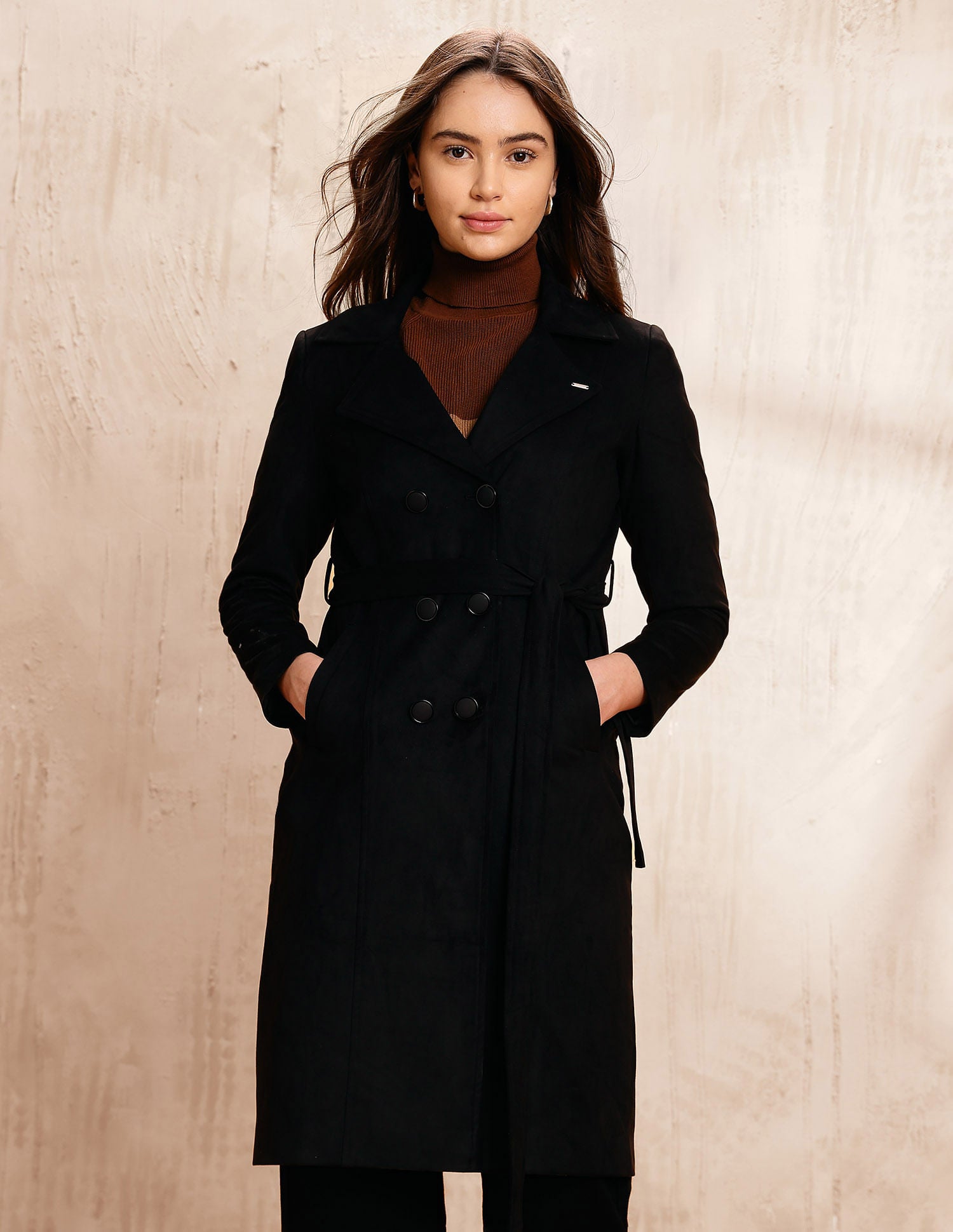 Double Breasted Notch Lapel Coat Black - U.S. POLO ASSN. | Large