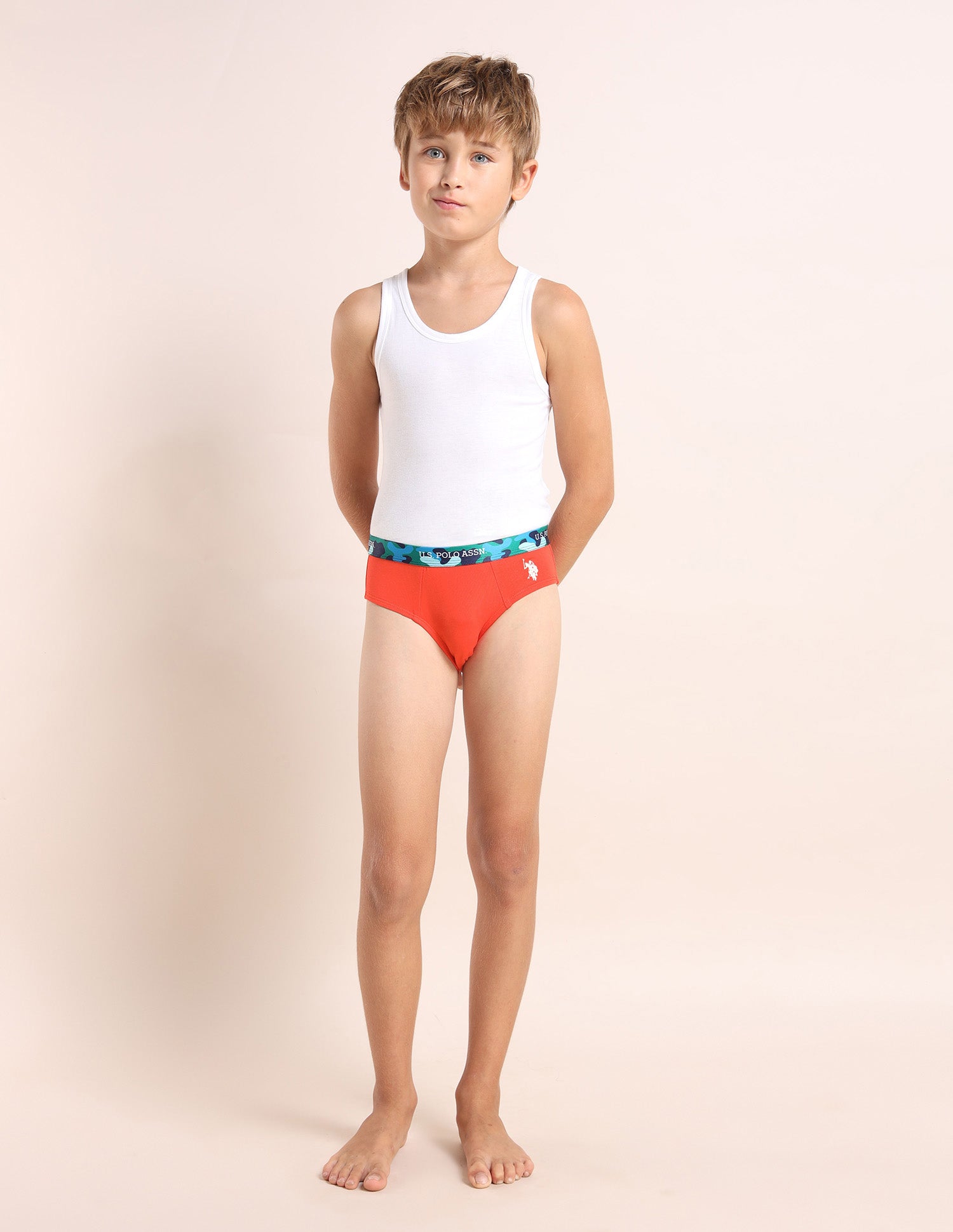 Boys Cotton Spandex Solid Briefs - Pack Of 5 Red, Green, Lemon, Puprle and Blue - U.S. POLO ASSN. | Large