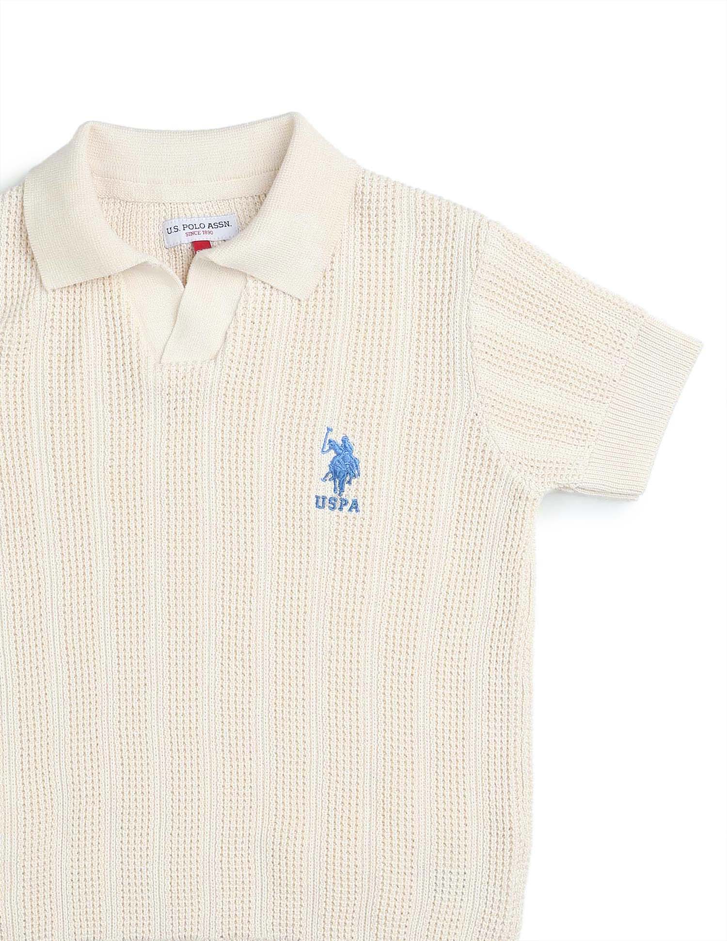 Boys Textured Regular Fit Polo Shirt Off White - U.S. POLO ASSN. | Large