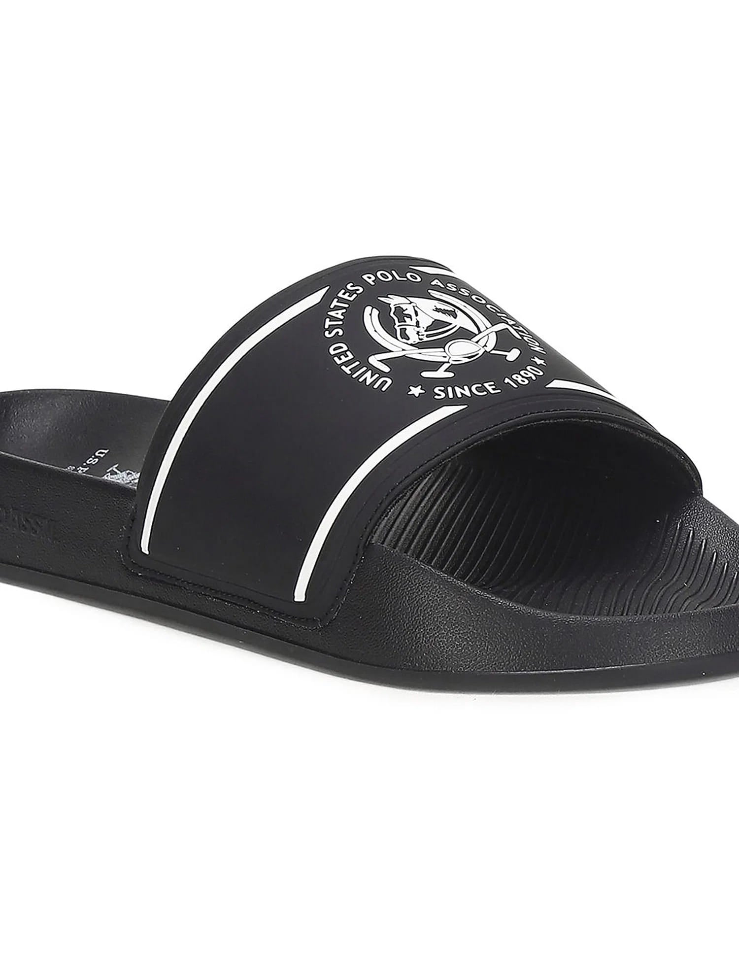 Men Brand Print Zane 5.0 Slides Black - U.S. Polo Assn. India | Large