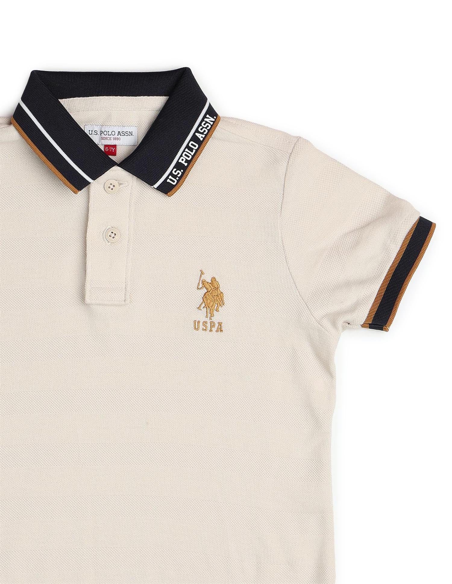 Boys Textured Pure Cotton Polo Shirt Ecru - U.S. POLO ASSN. | Large