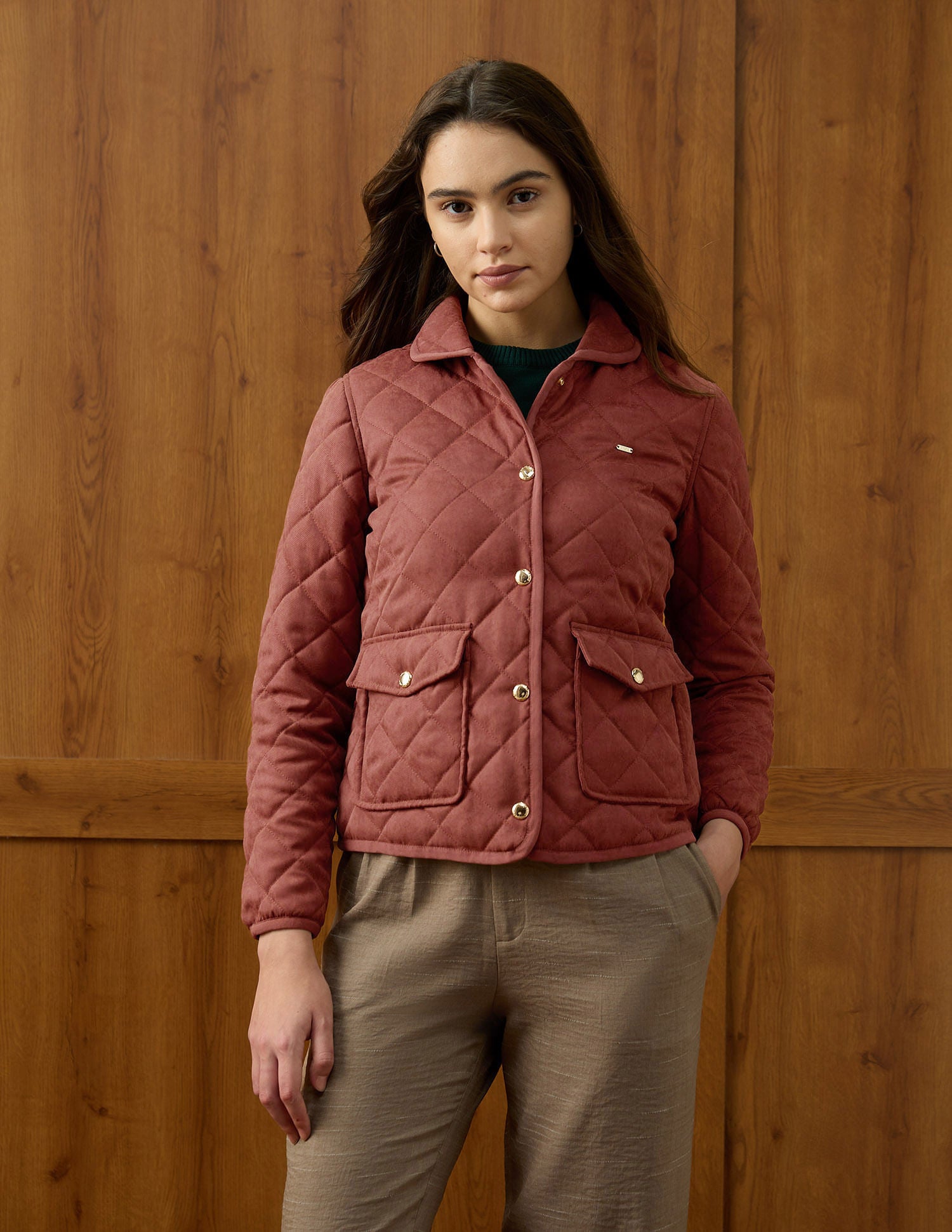 Solid Regular Fit Quilted Jacket Bronze - U.S. POLO ASSN. | Large