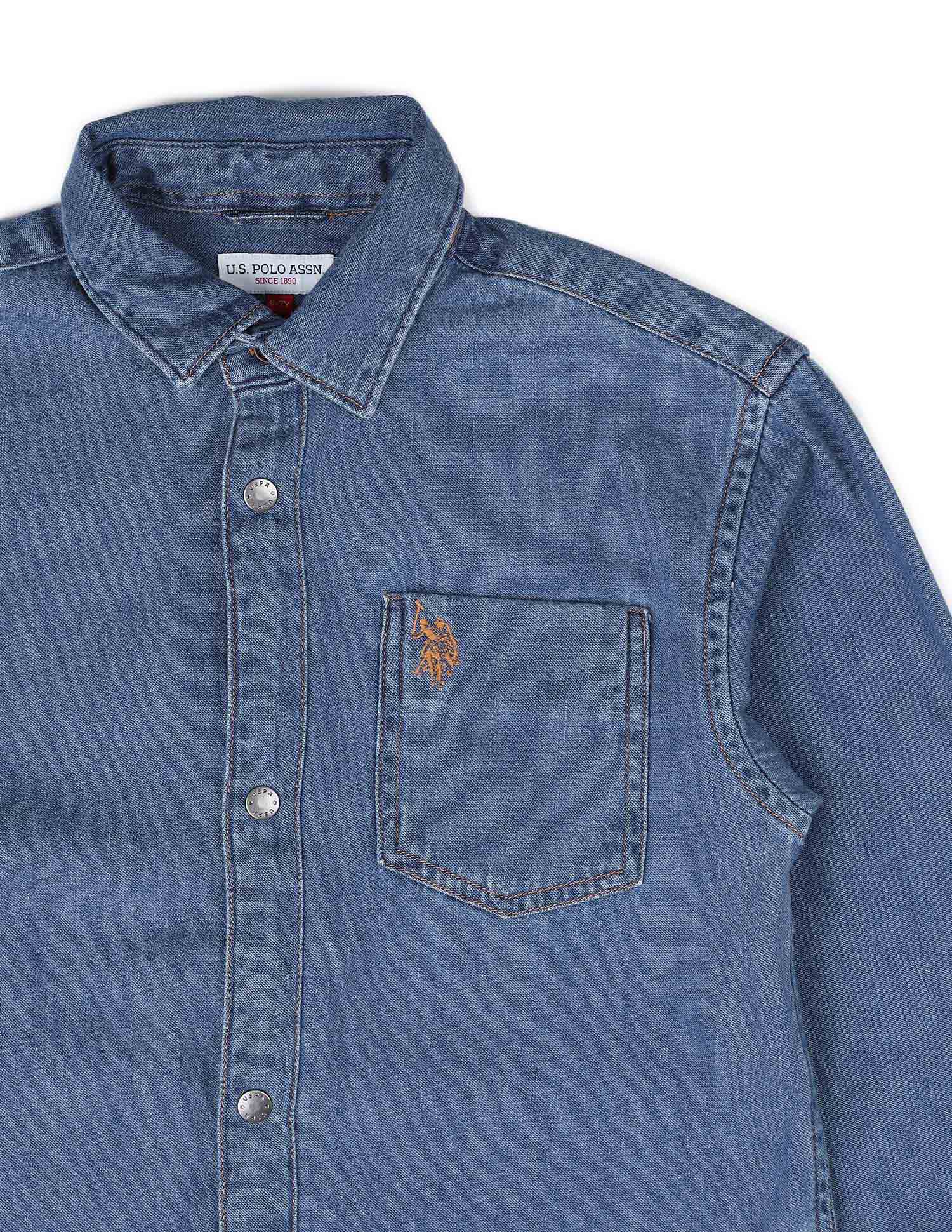 Boys Solid Twill Shirt Indigo - U.S. POLO ASSN. | Large