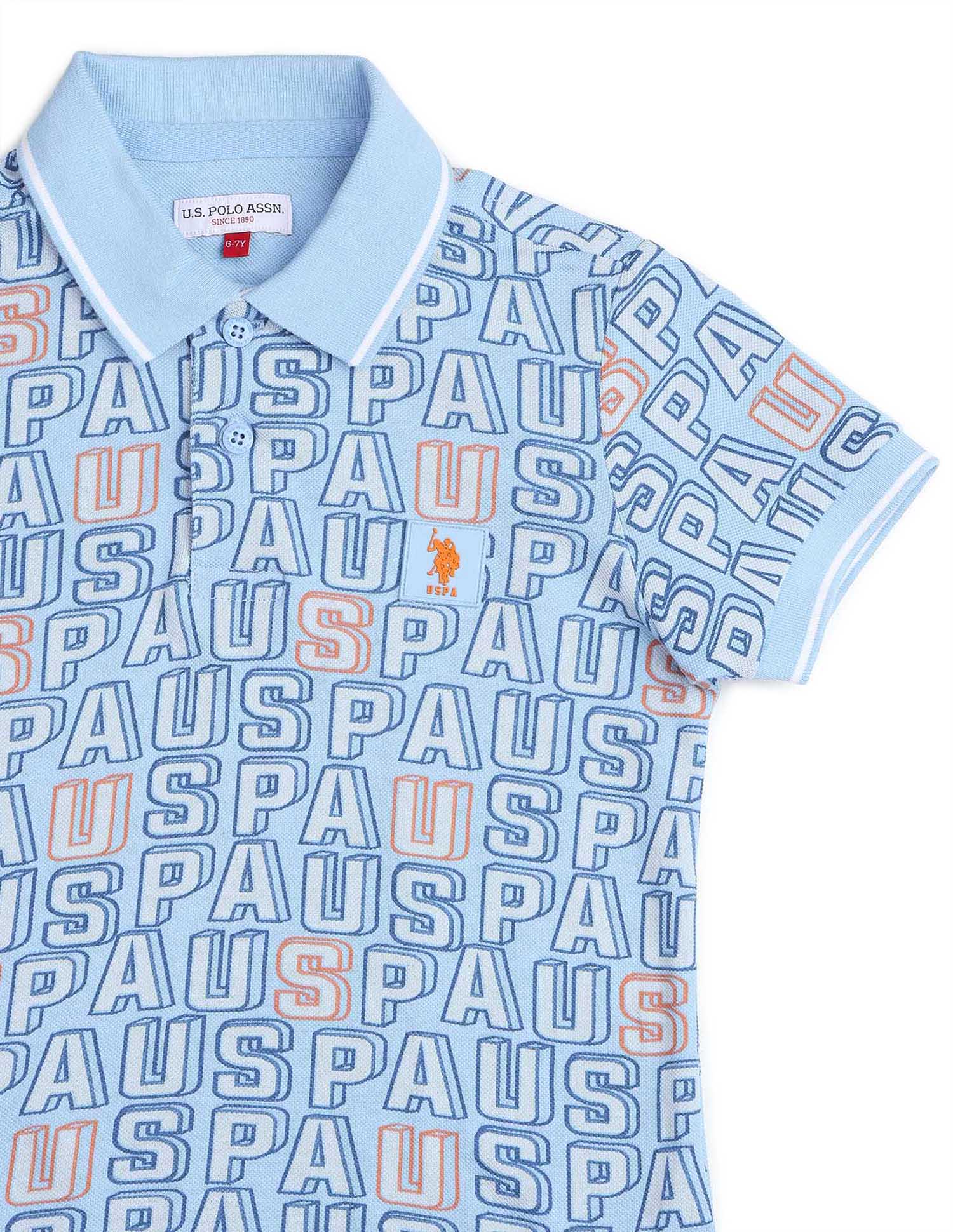Boys Brand Printed Regular Fit Polo Shirt Light Blue - U.S. POLO ASSN. | Large