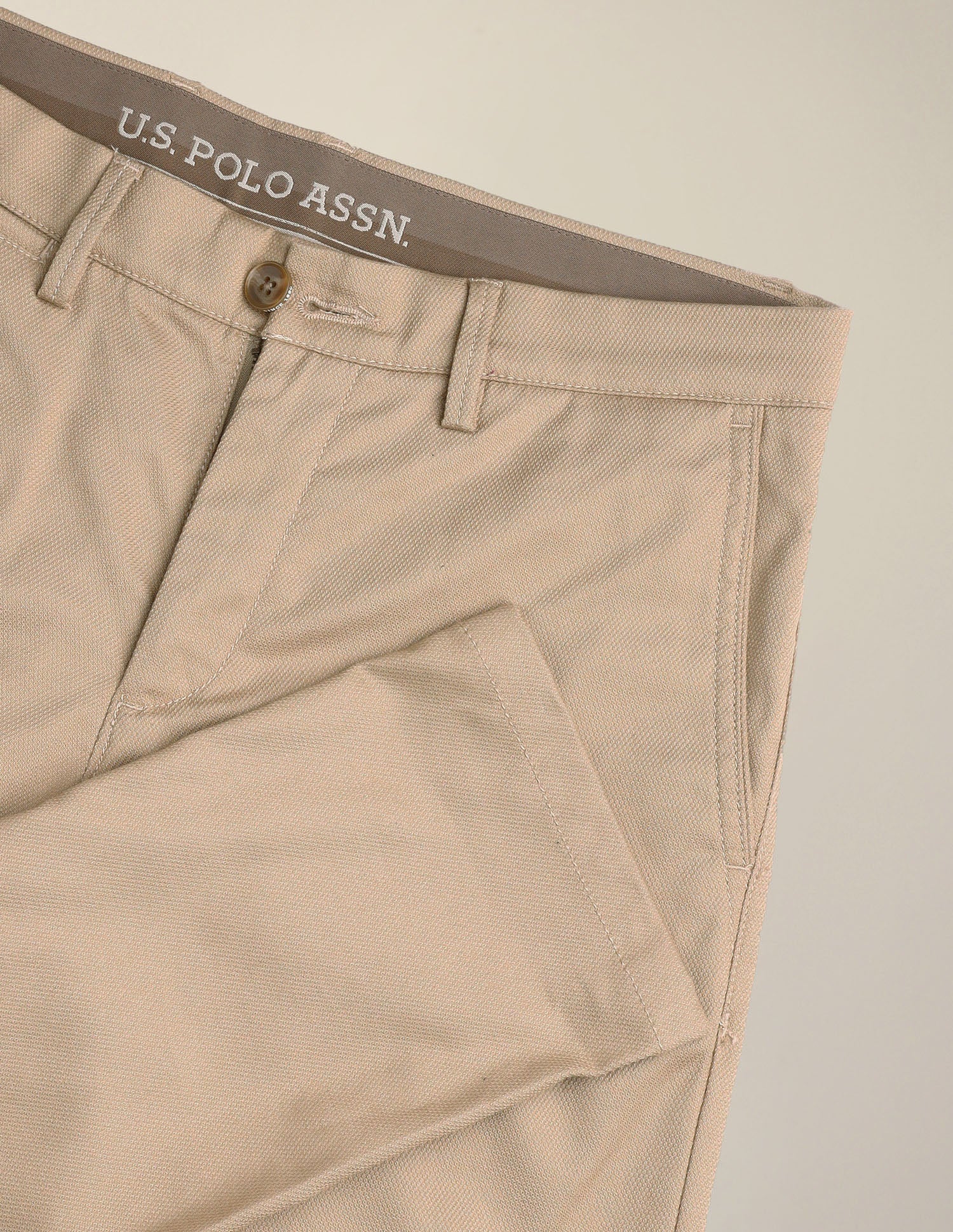 Austin Slim Fit Dobby Trousers Khaki - U.S. Polo Assn. India | Large