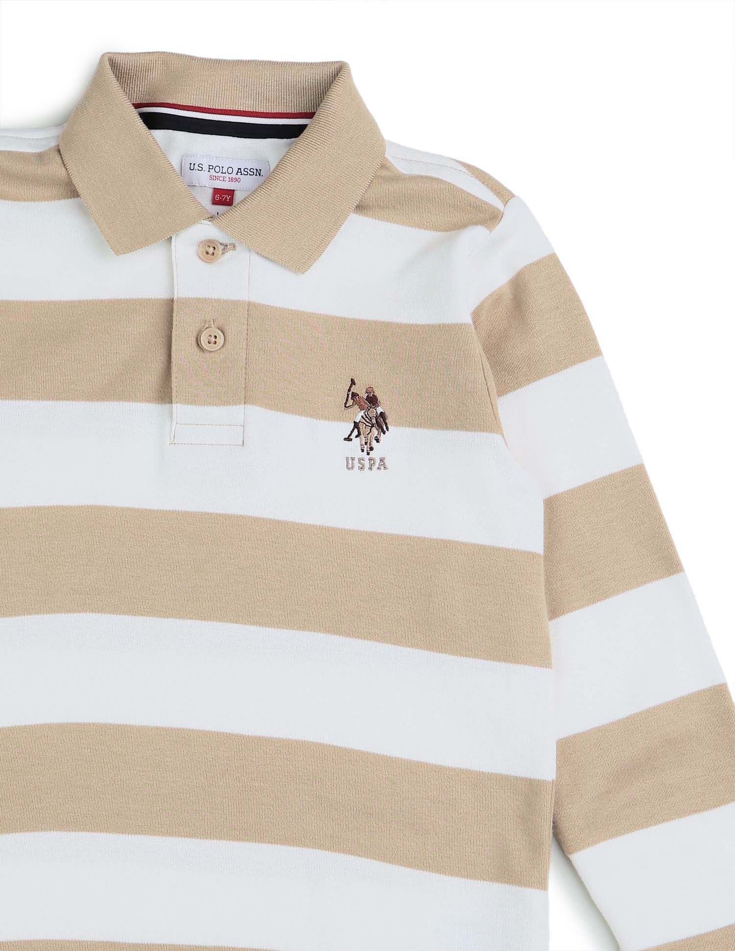 Boys Horizontal Striped Regular Fit Polo Shirt Light Brown - U.S. POLO ASSN. | Large