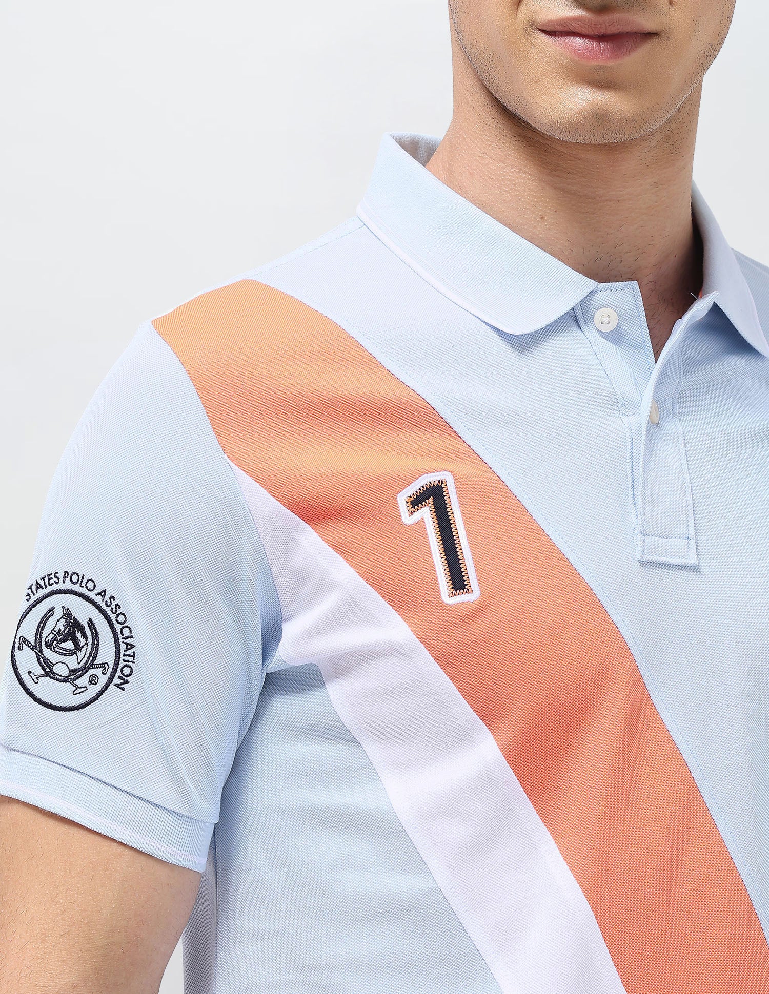 Diagonal Colorblocked Brand Embroidered Polo Shirt Light Blue - U.S. Polo Assn. India | Large
