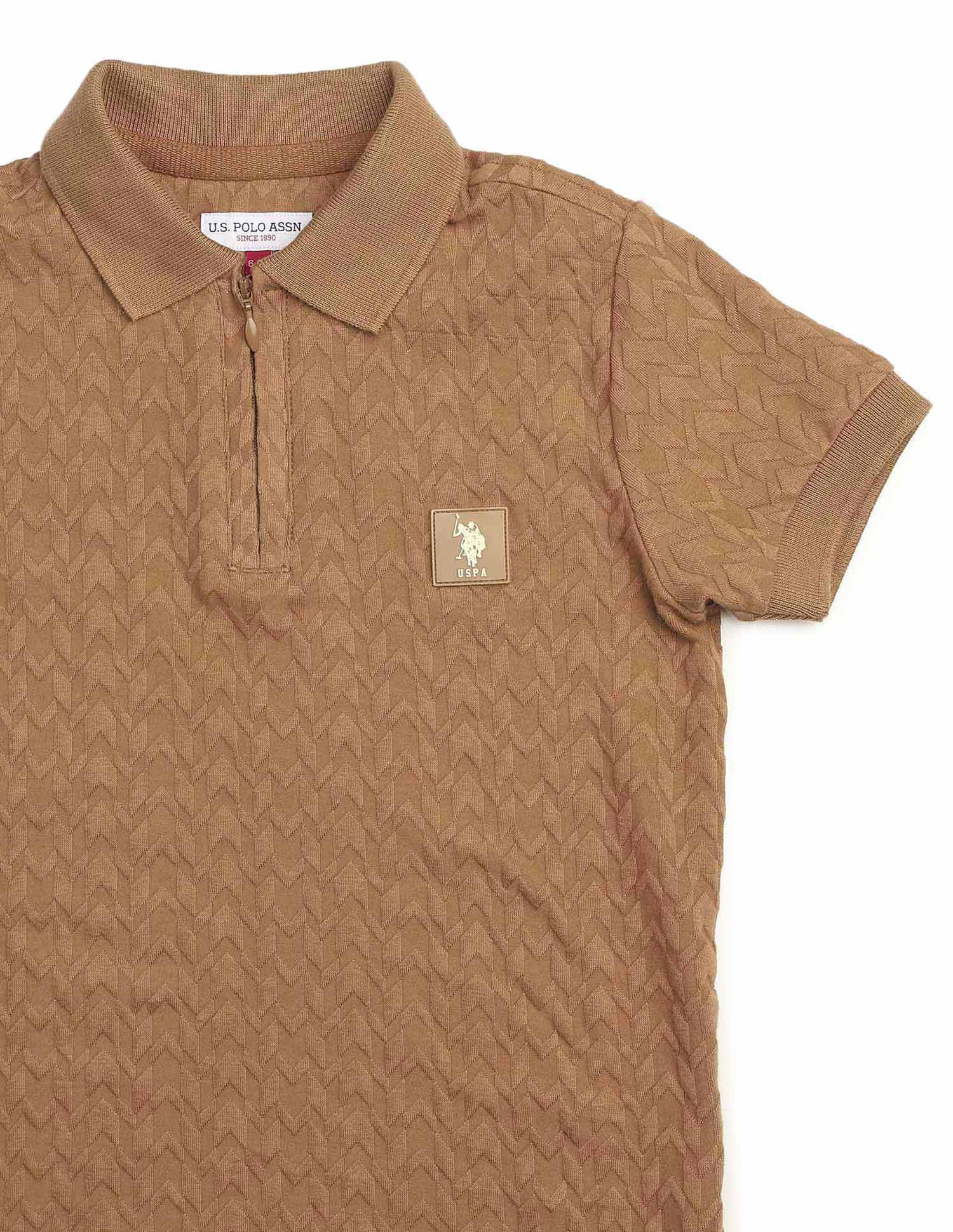 Boys Textured Pure Cotton Polo Shirt Light Brown - U.S. POLO ASSN. | Large