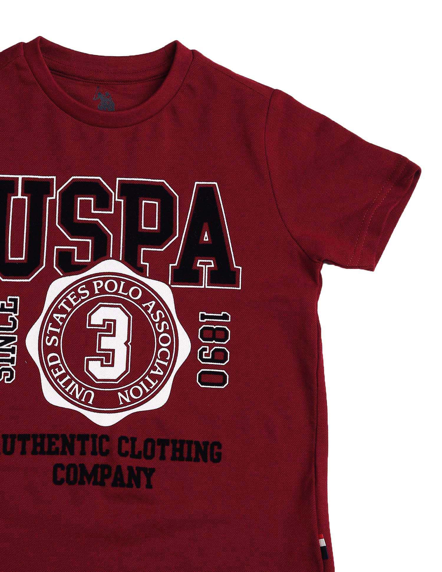 Boys Graphic Printed Pure Cotton T Shirt Maroon - U.S. POLO ASSN. | Large