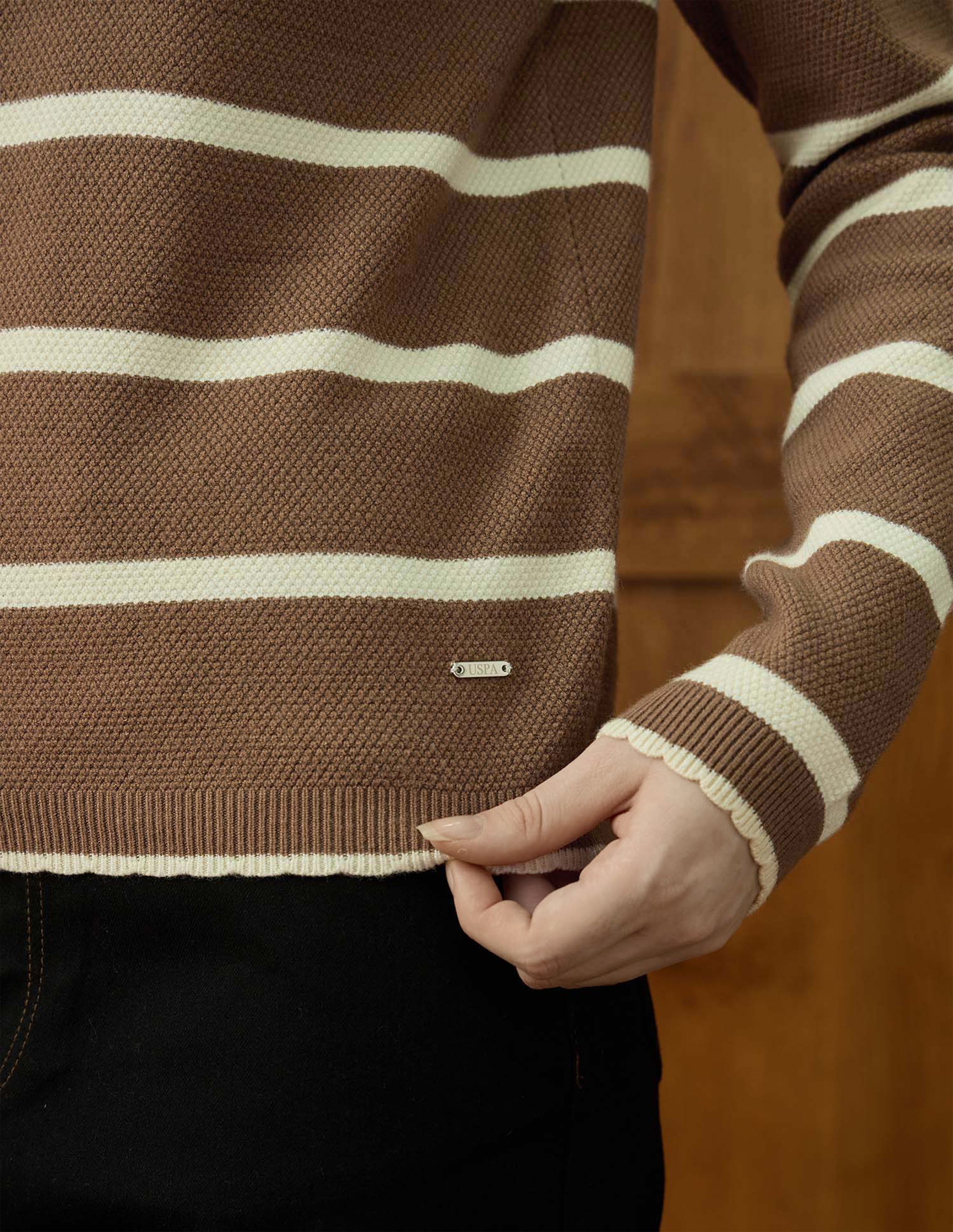 Horizontal Striped Ribbed Knit Sweater Brown - U.S. POLO ASSN. | Large