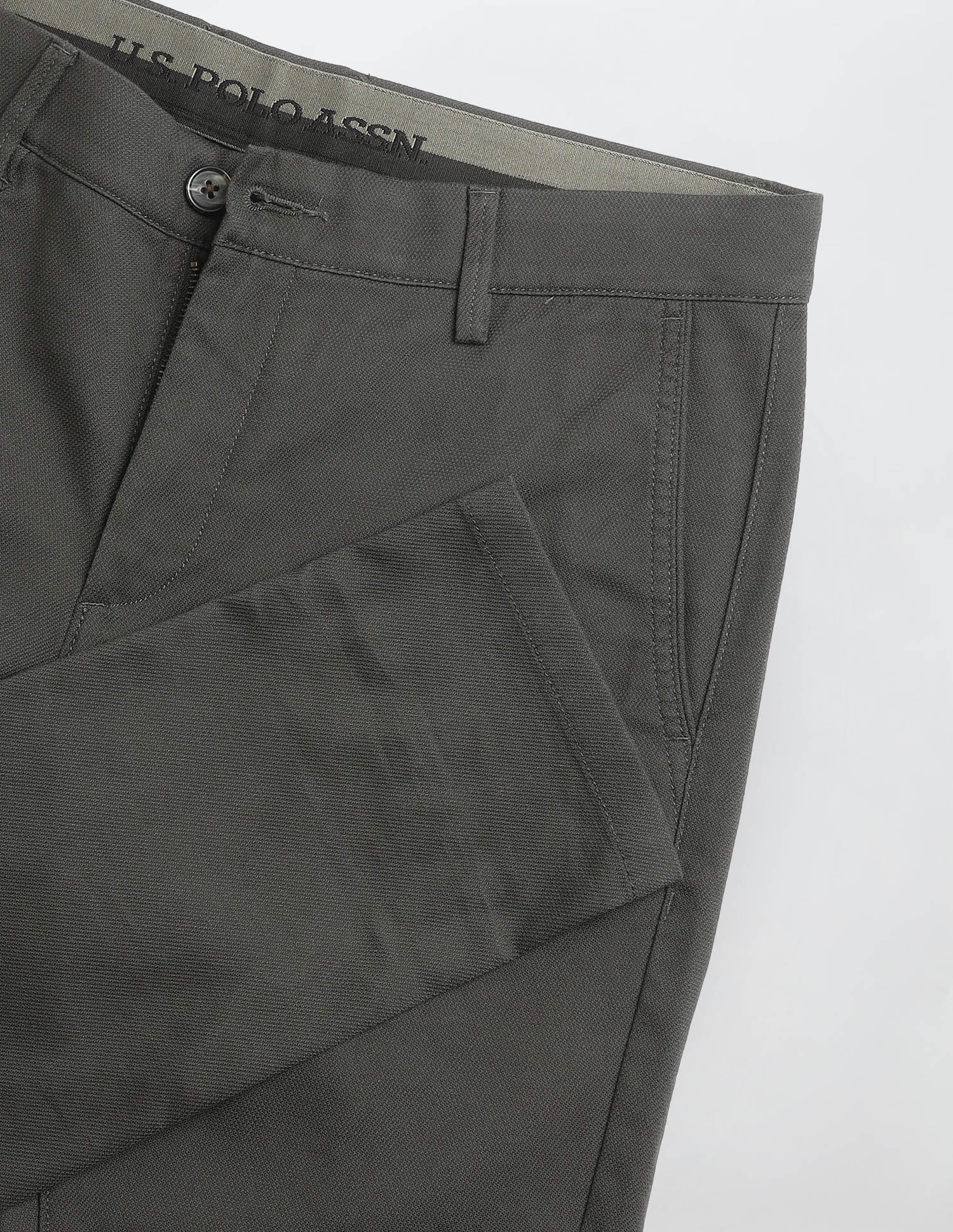 Austin Slim Fit Textured Trousers Dark Olive - U.S. Polo Assn. India | Large