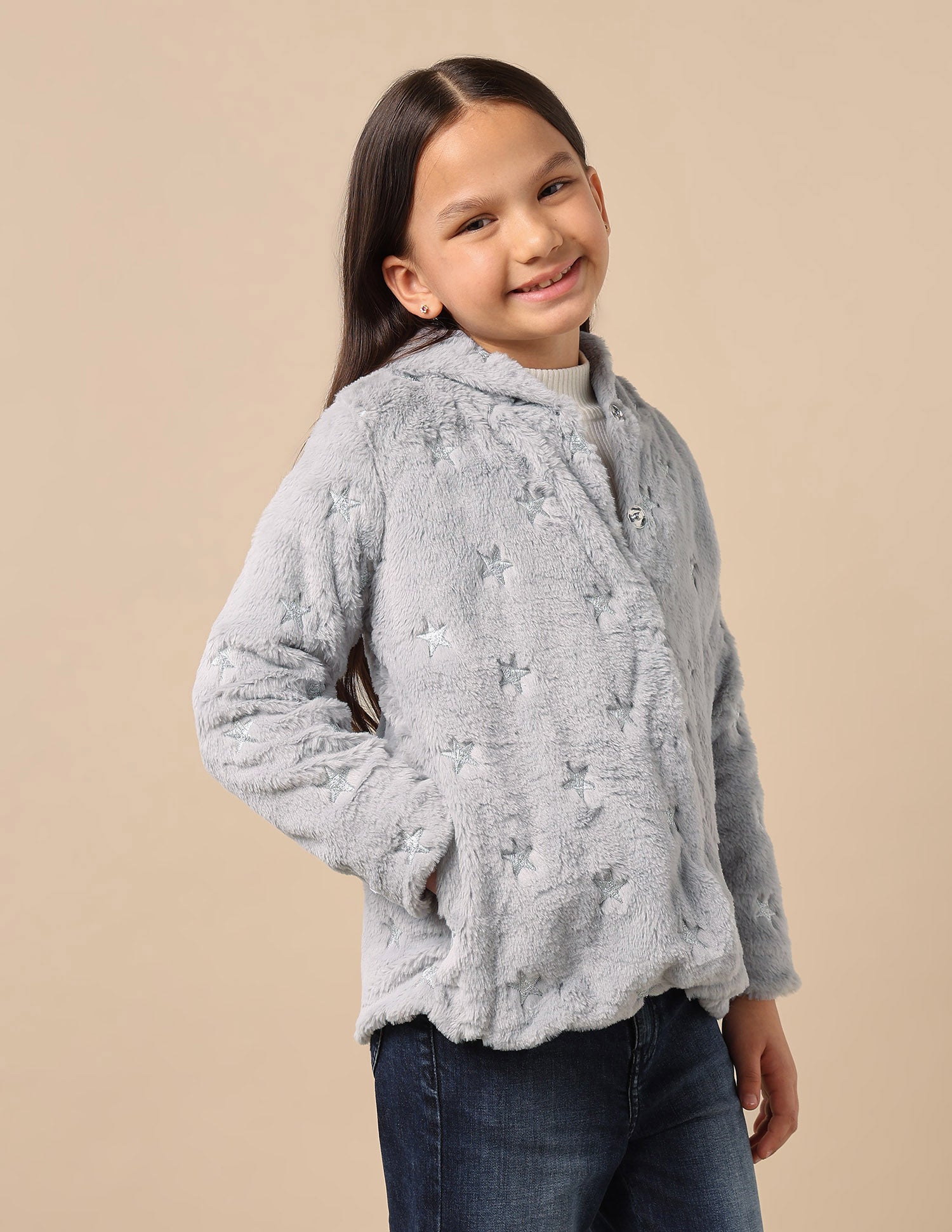 Girls Longline Fur Jacket Grey - U.S. POLO ASSN. | Large