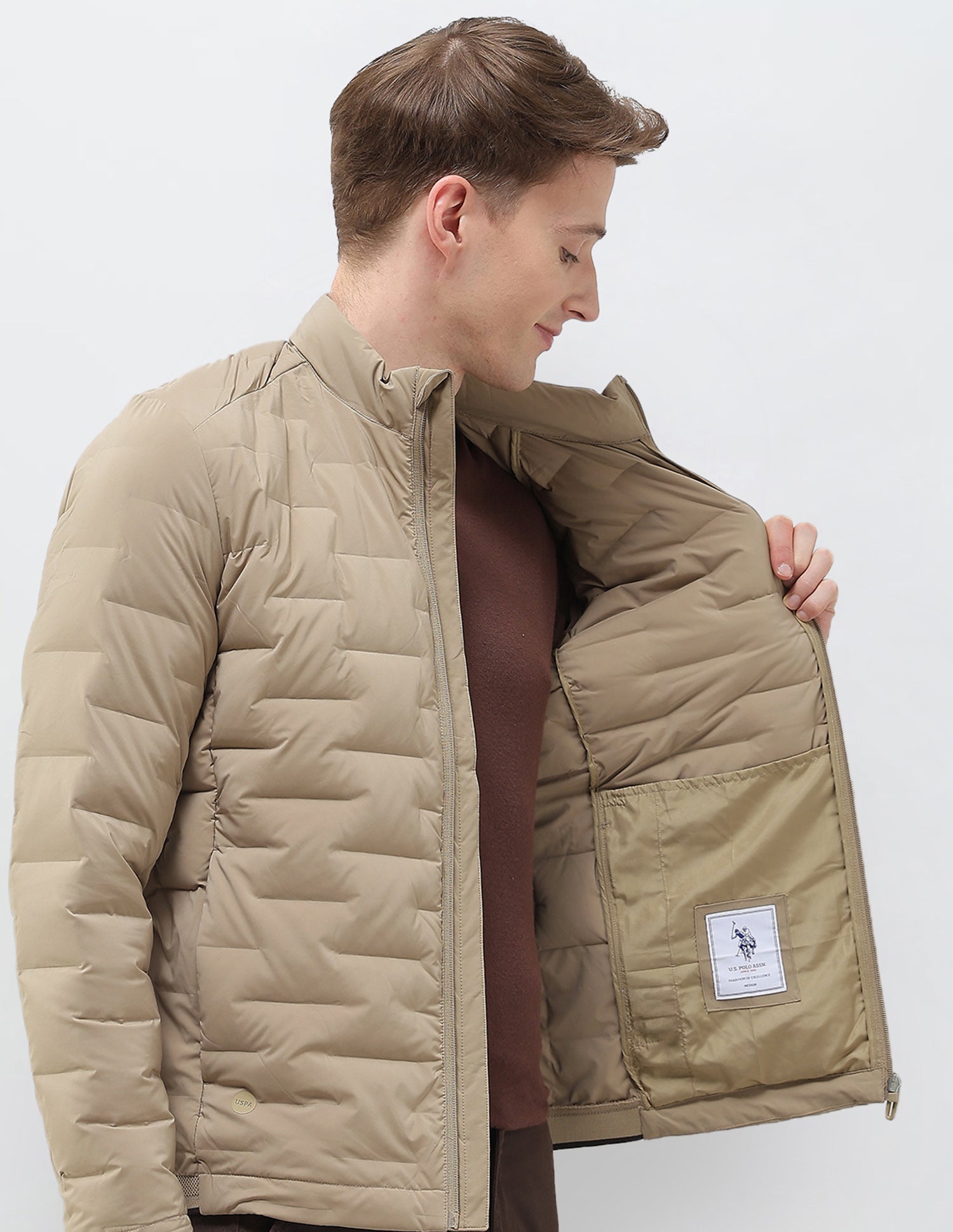 Mock Collar Regular Fit Smartheat Jacket Camel - U.S. POLO ASSN. | Large