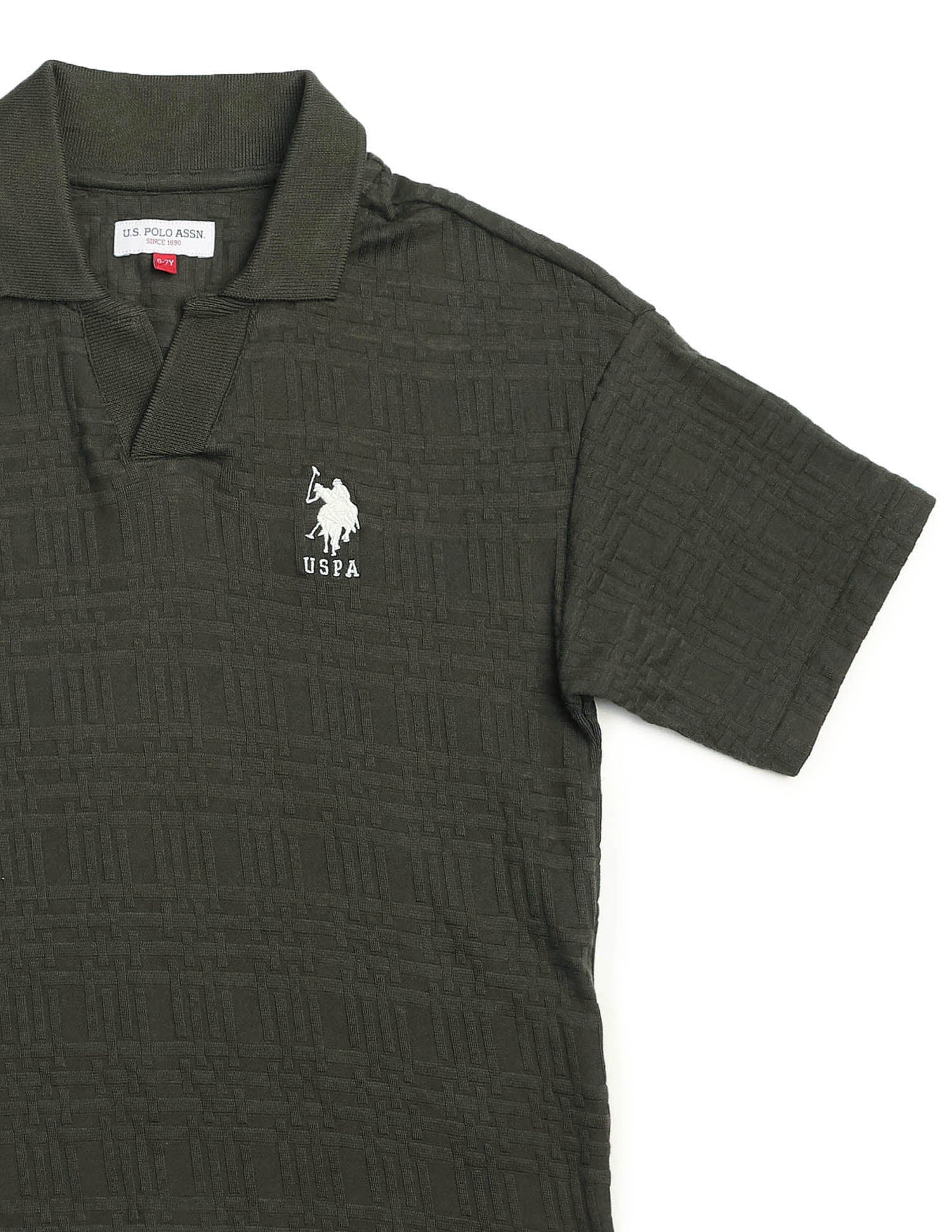 Boys Textured Boxy Fit Polo Shirt Olive - U.S. POLO ASSN. | Large